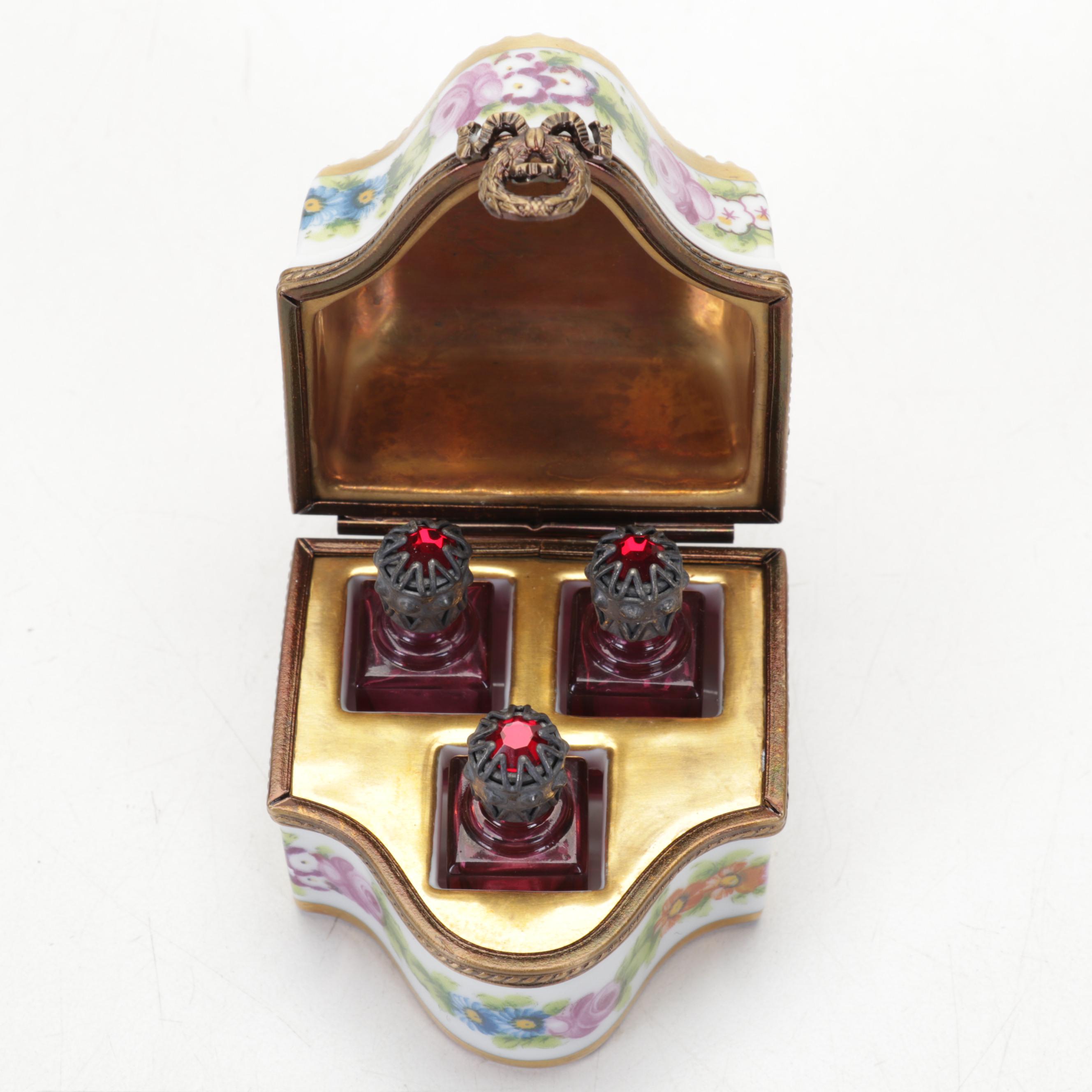 Limoges Porcelain Hand-Painted Perfume Casket
