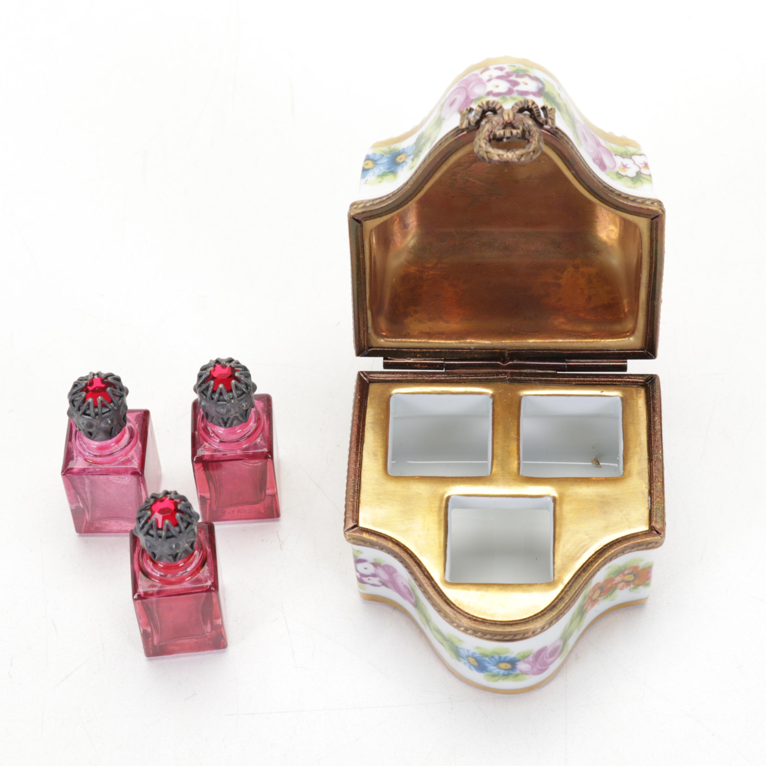 Limoges Porcelain Hand-Painted Perfume Casket