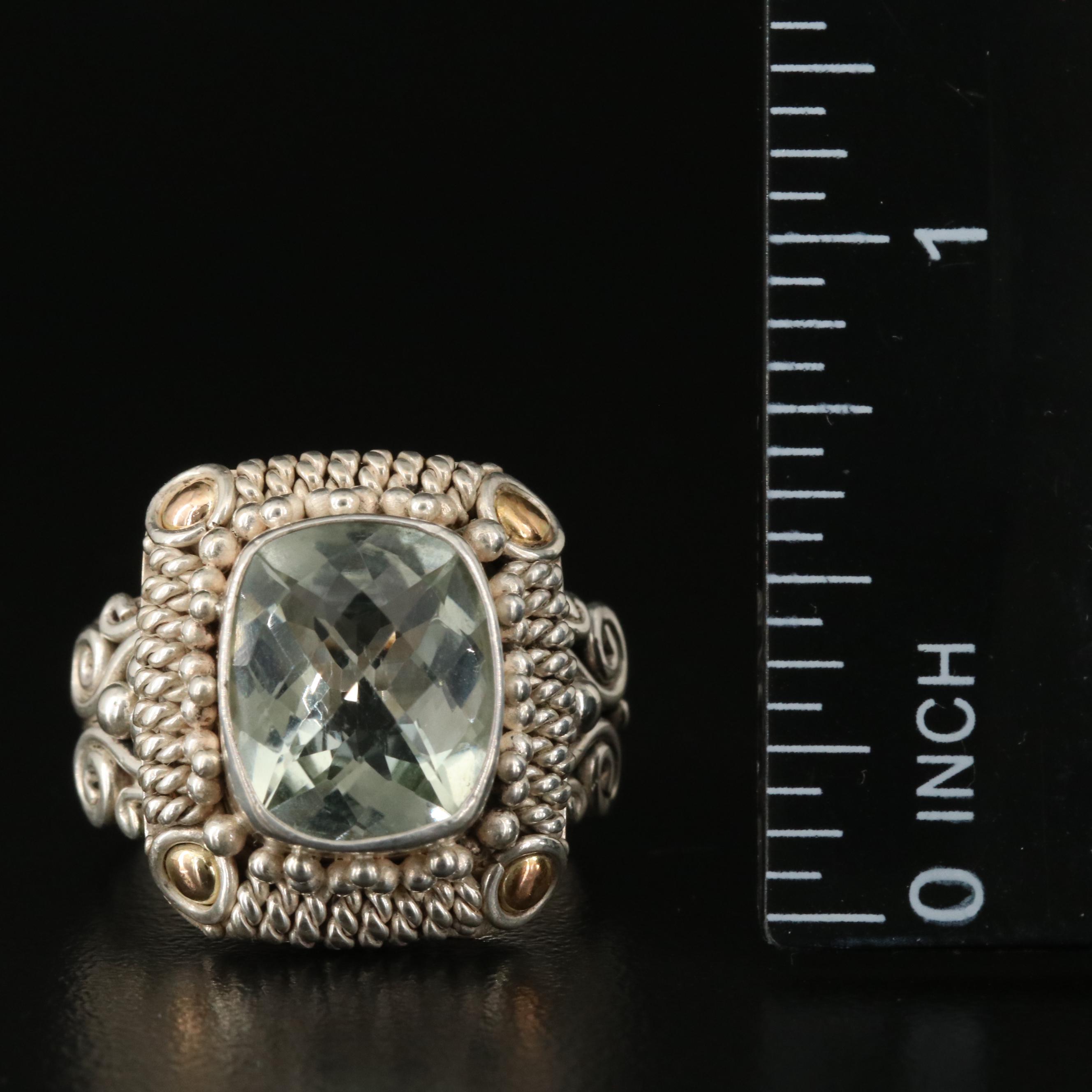 Sterling Prasiolite Ring with 18K Accents
