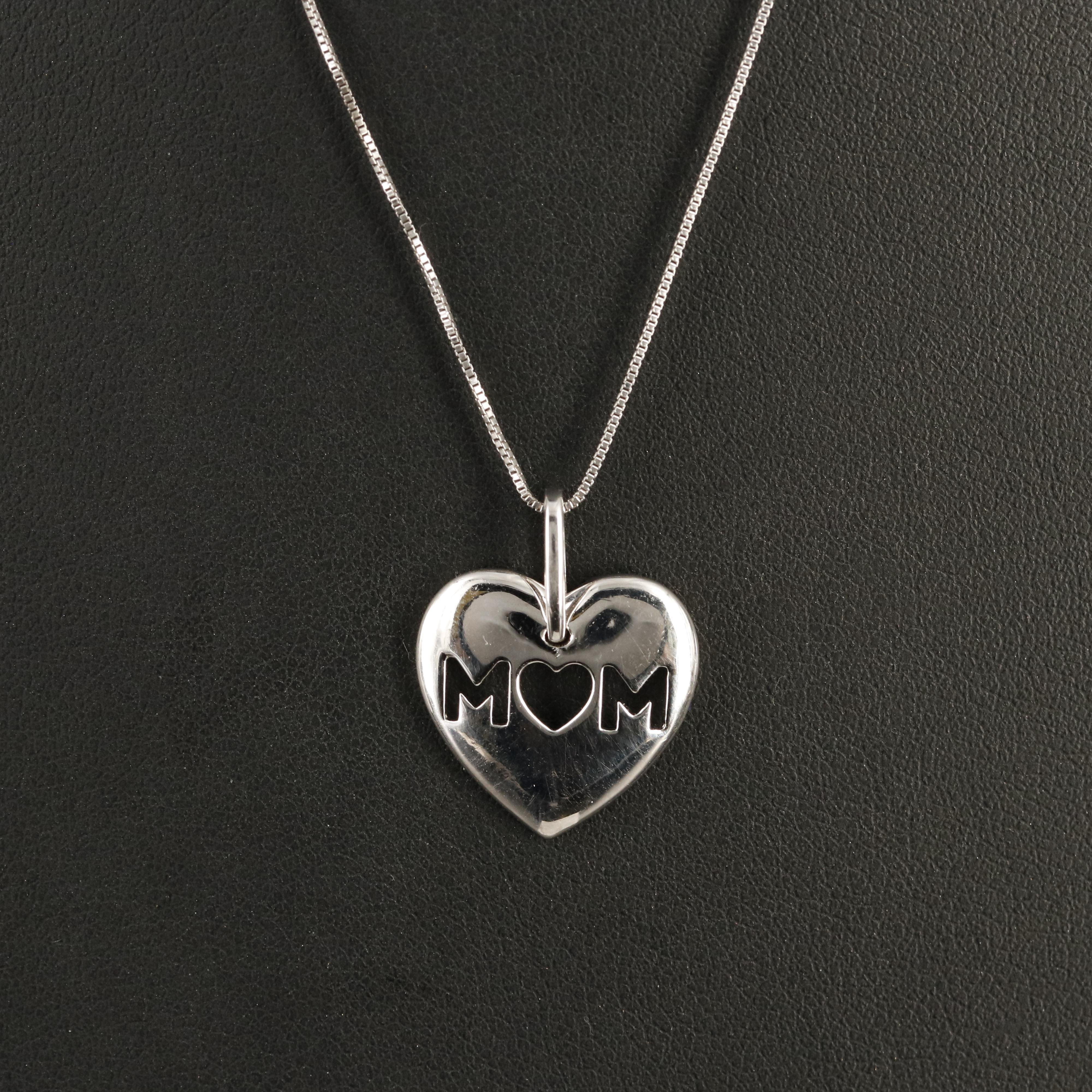 Sterling "MOM" Heart Pendant Necklace