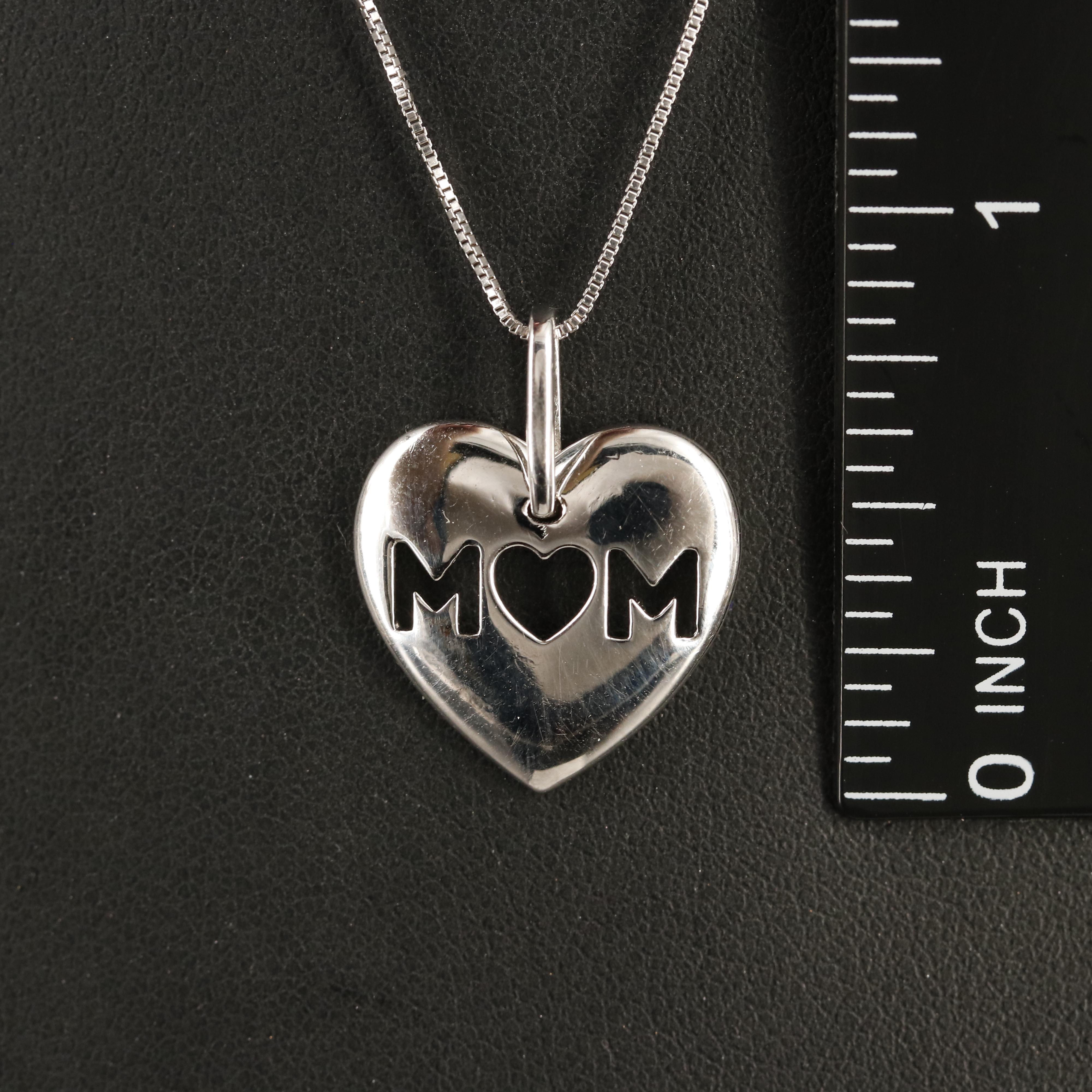 Sterling "MOM" Heart Pendant Necklace