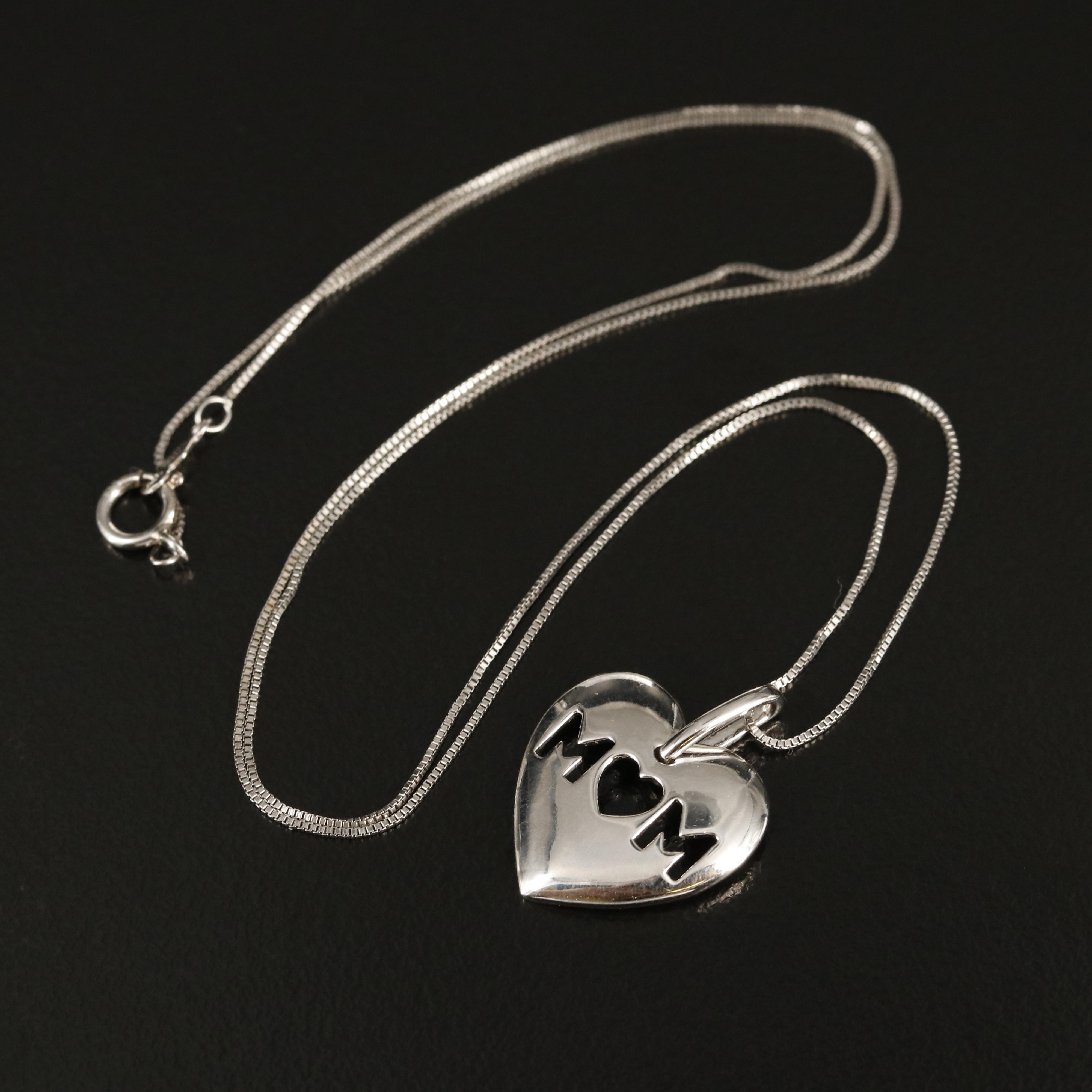 Sterling "MOM" Heart Pendant Necklace