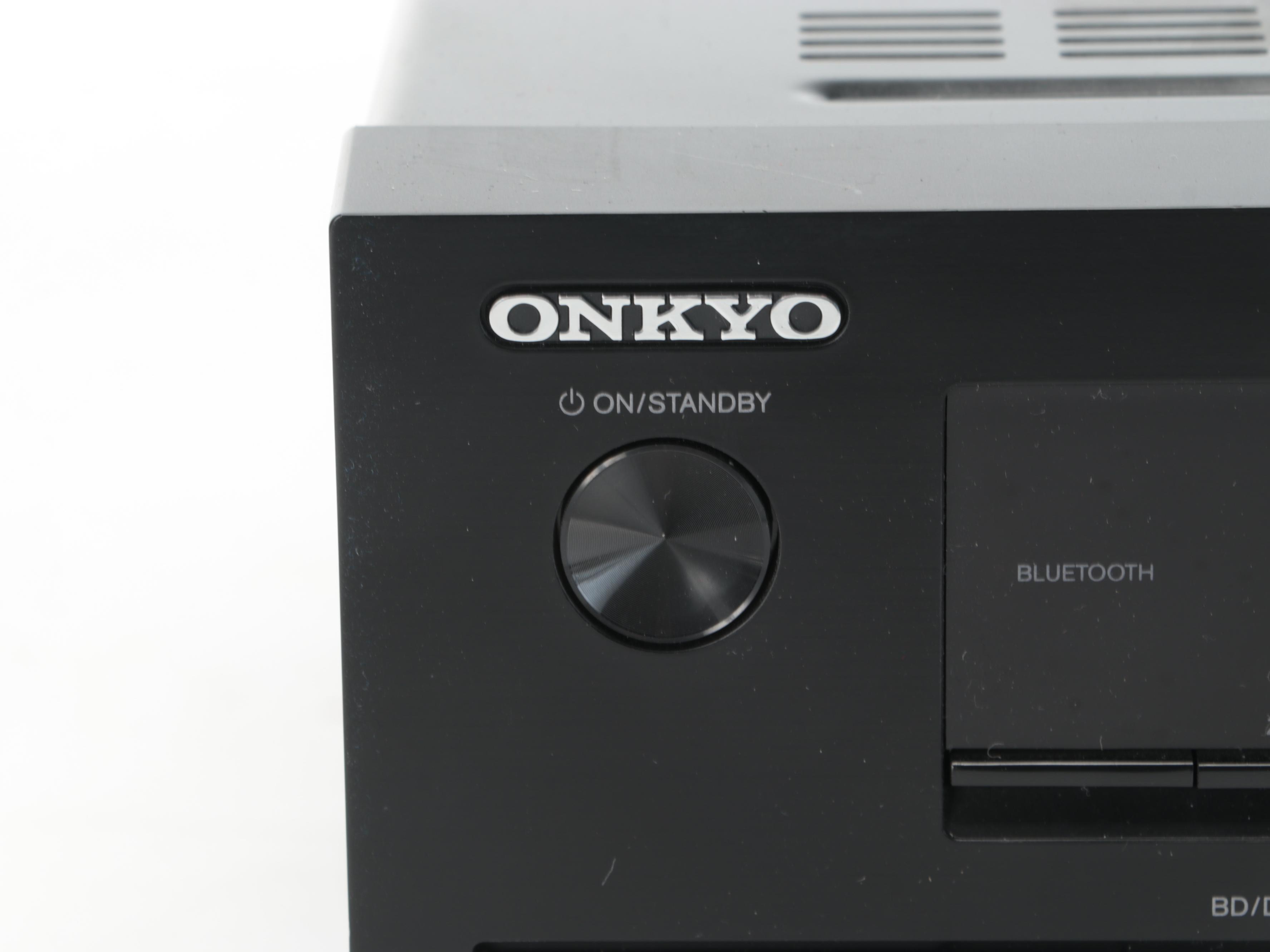 Onkyo AV Receiver and Remote, Yamaha Subwoofer, Sony Blu-Ray DVD Player