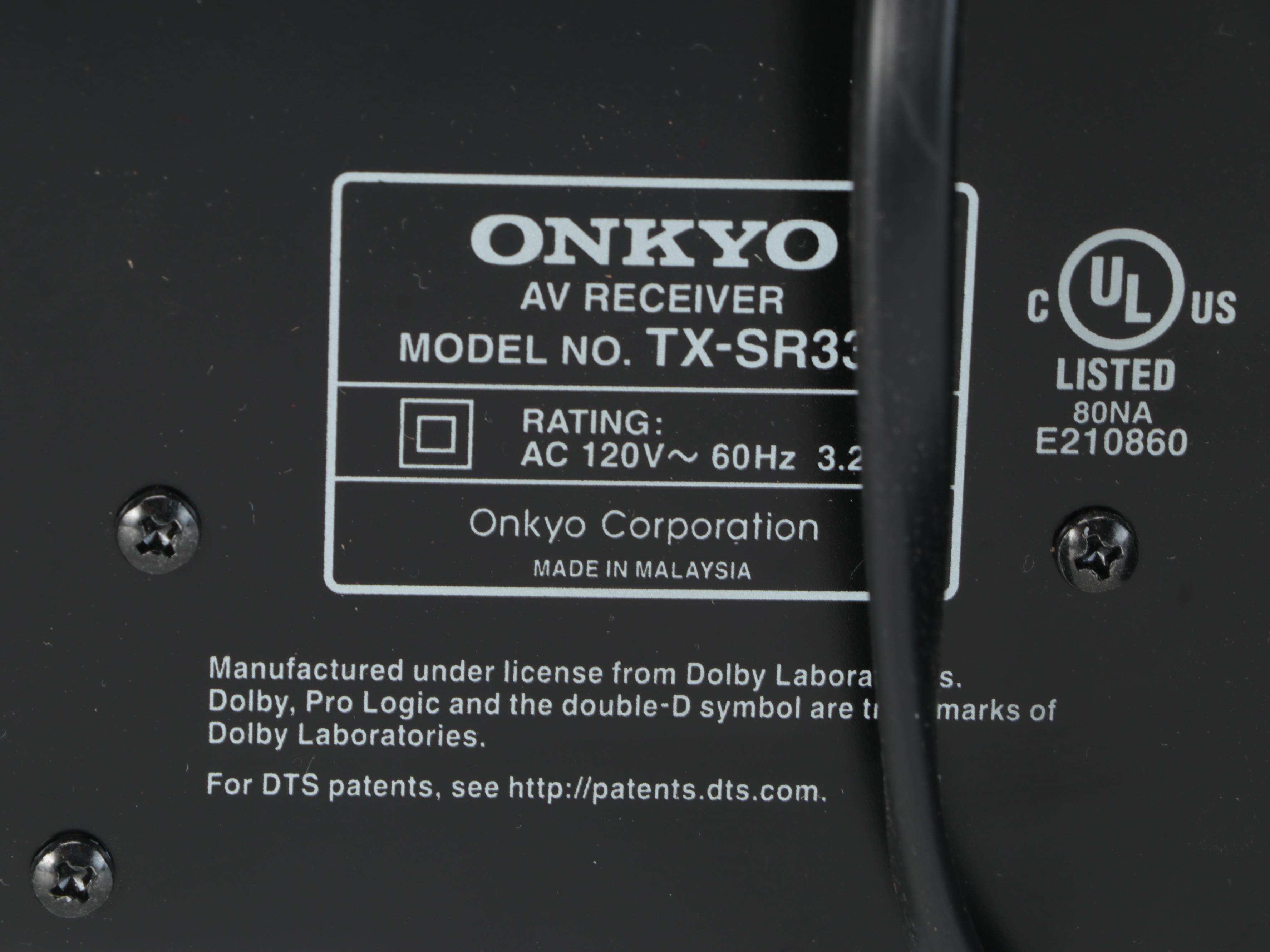 Onkyo AV Receiver and Remote, Yamaha Subwoofer, Sony Blu-Ray DVD Player