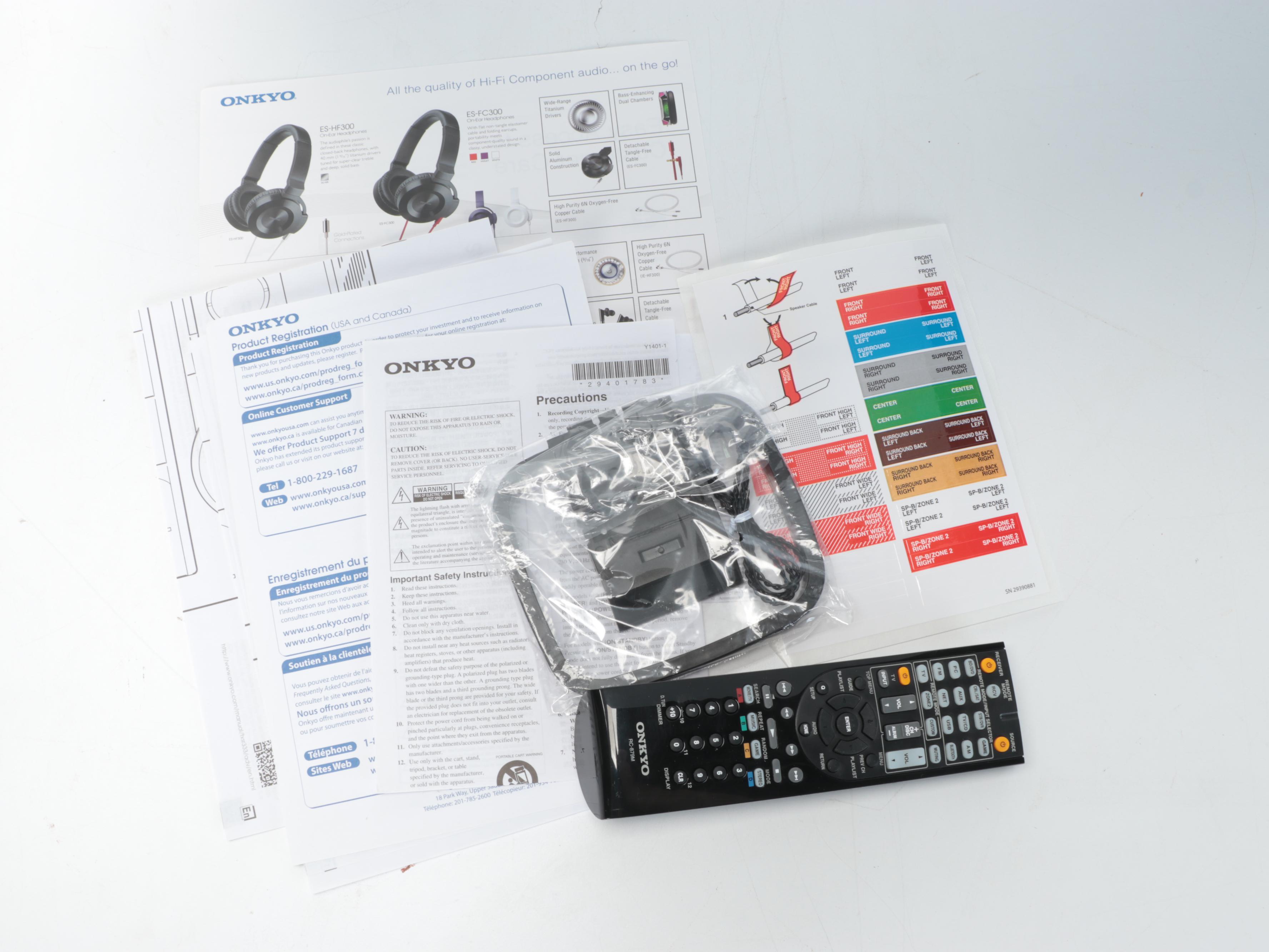 Onkyo AV Receiver and Remote, Yamaha Subwoofer, Sony Blu-Ray DVD Player