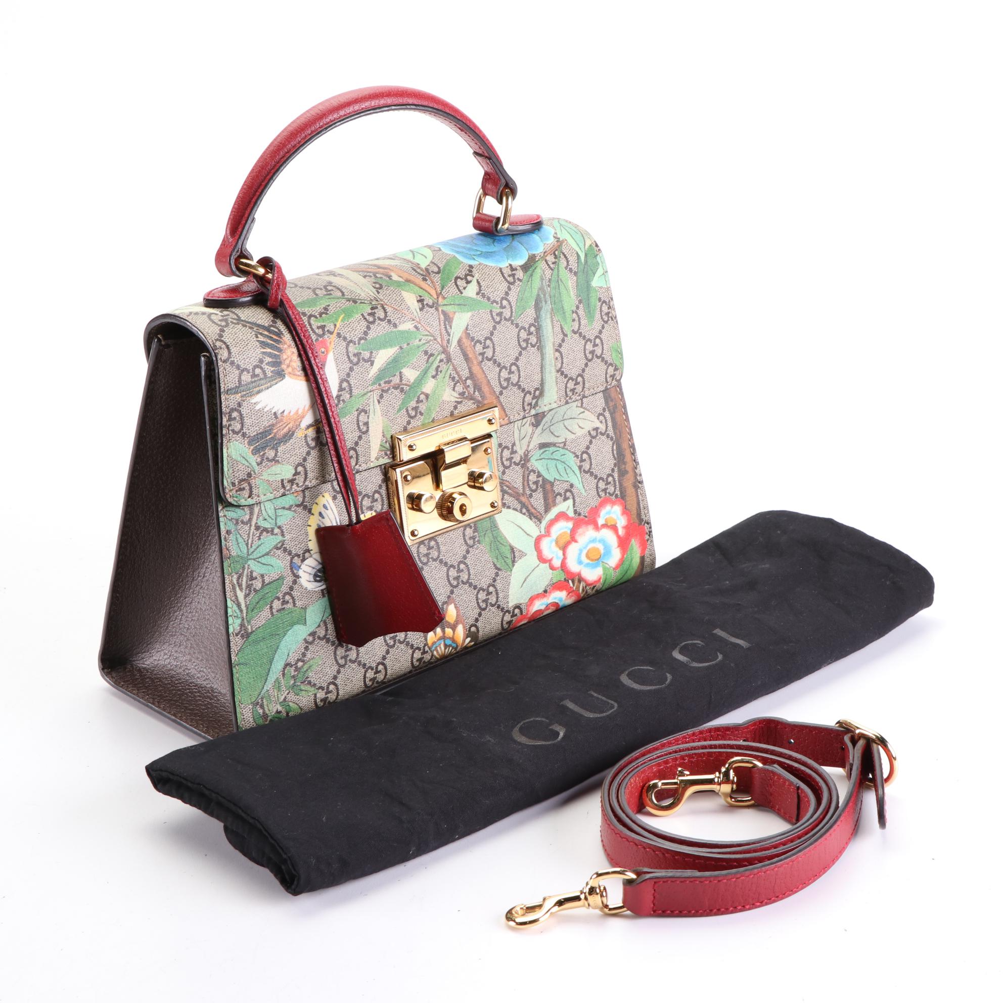 Gucci Small Padlock Top-Handle Bag in Floral GG Supreme Canvas and Leather