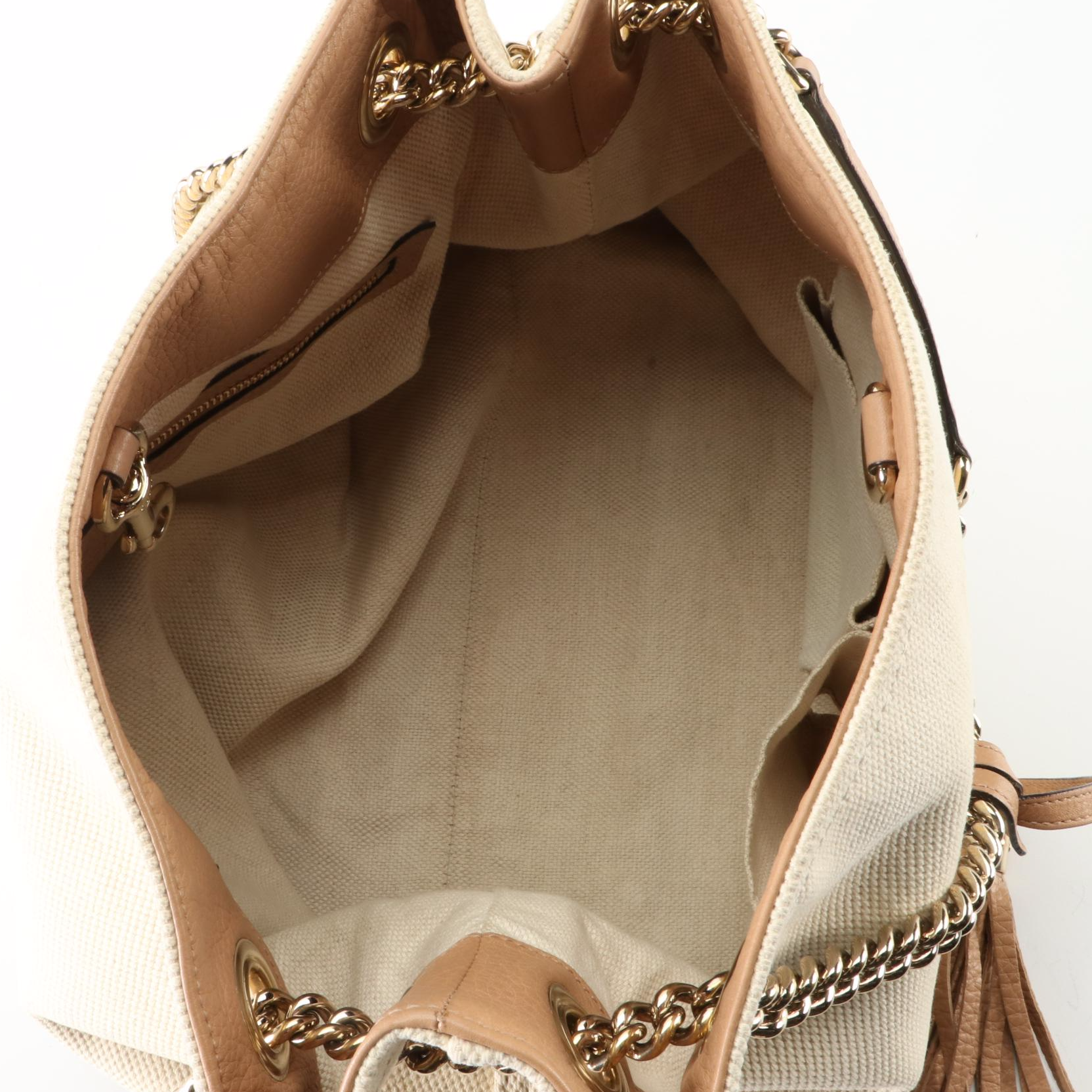 Gucci Soho Canvas and Leather Tote with Chain-Link Strap