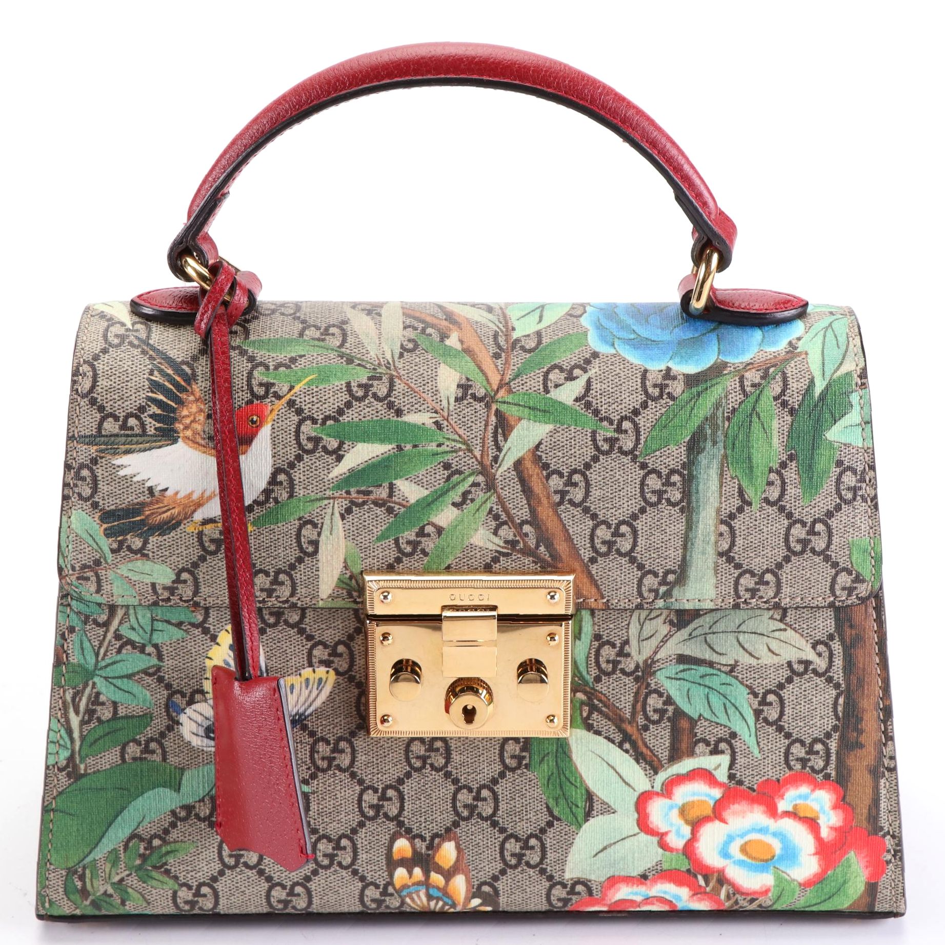 Gucci Small Padlock Top-Handle Bag in Floral GG Supreme Canvas and Leather