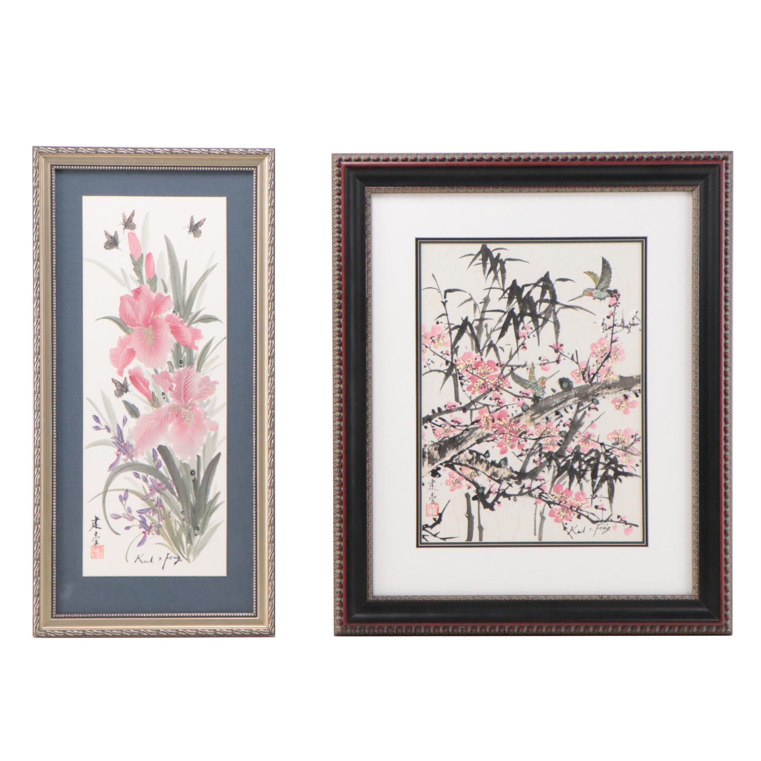 Karl J. Feng Ink and Watercolor Paintings of Flowers