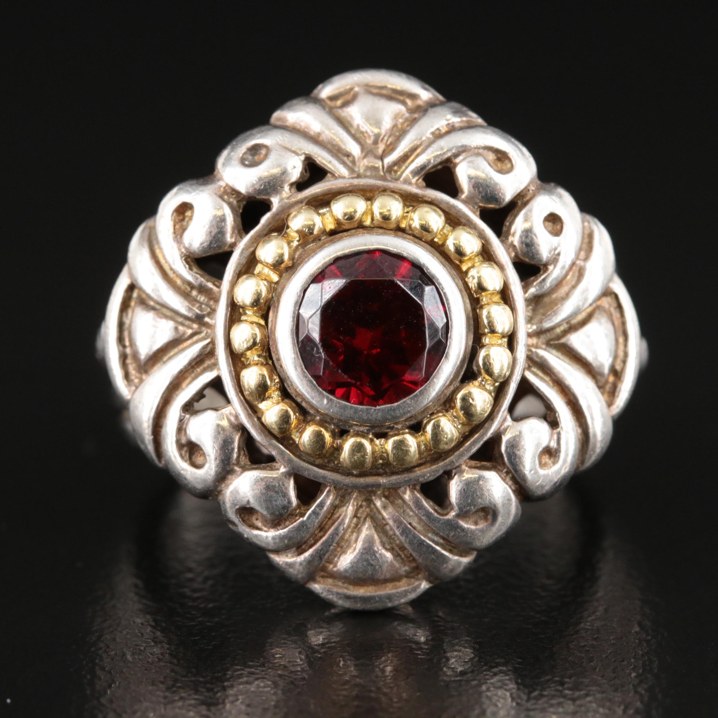 Samuel Benham Sterling Garnet  Ring with 18K Accent