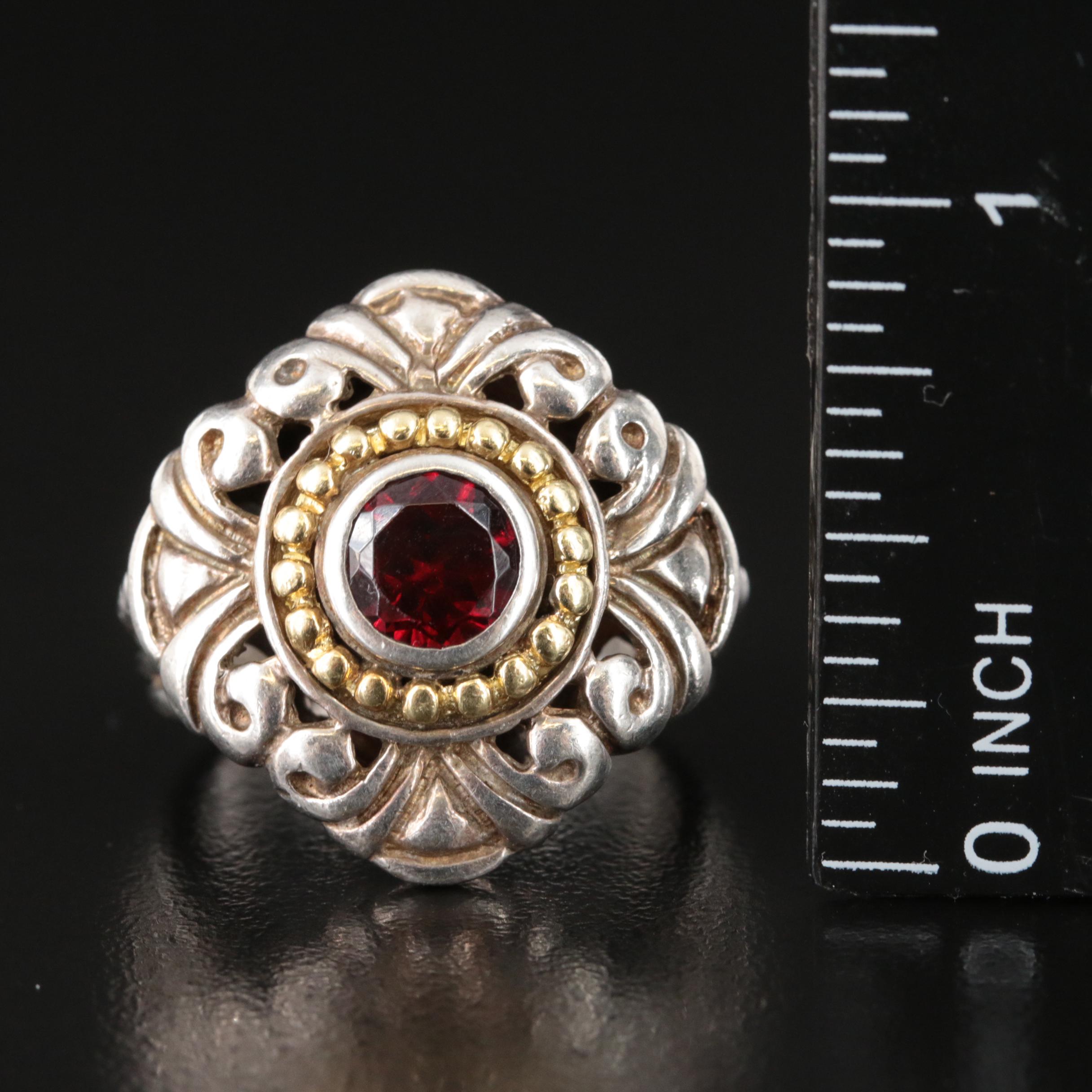 Samuel Benham Sterling Garnet  Ring with 18K Accent