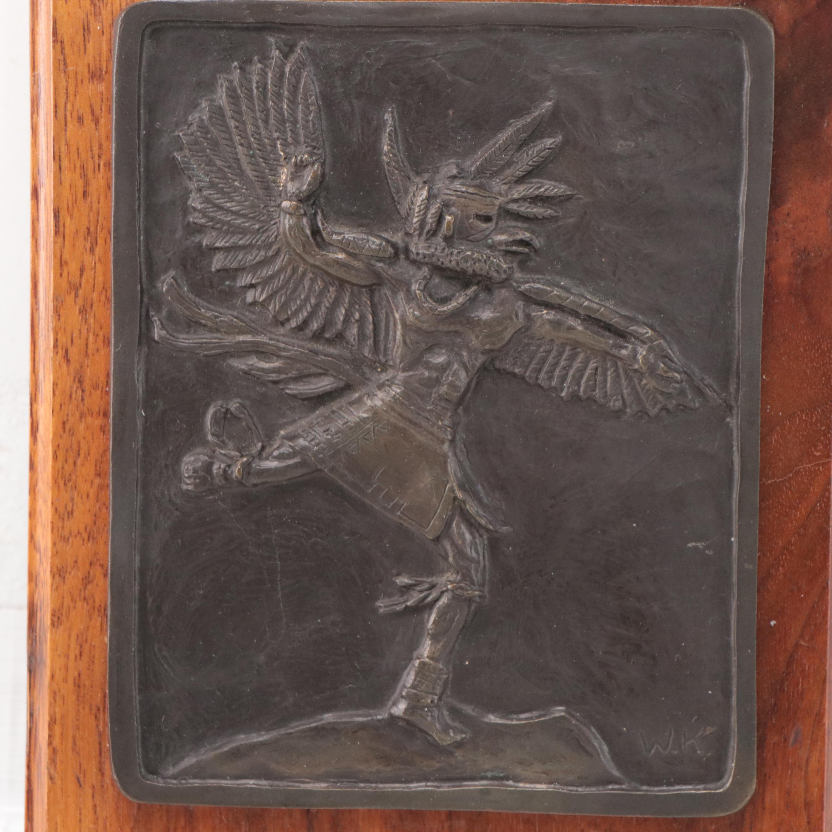 Native American Inspired Cast Bronze Relief Sculpture of Dancer