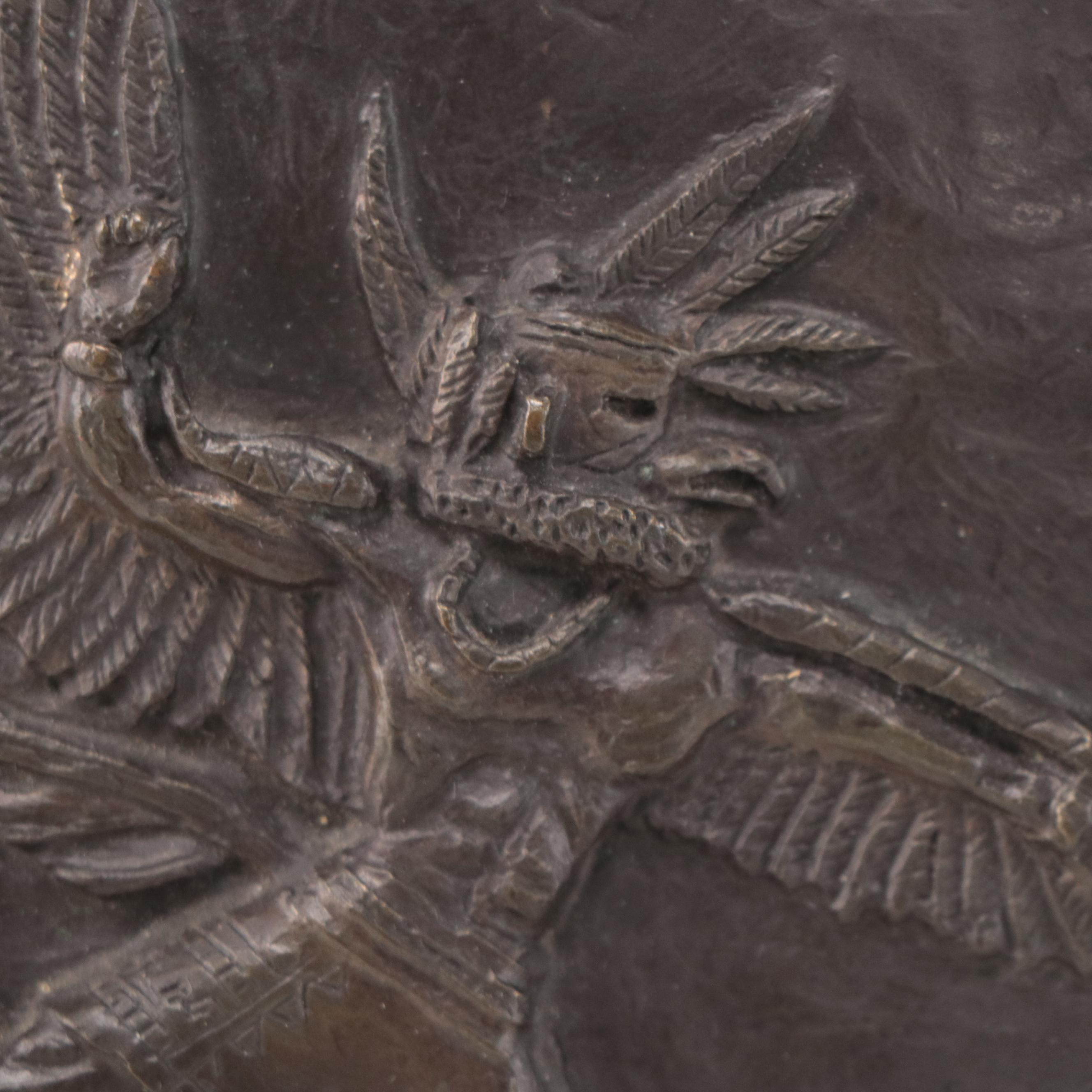 Native American Inspired Cast Bronze Relief Sculpture of Dancer