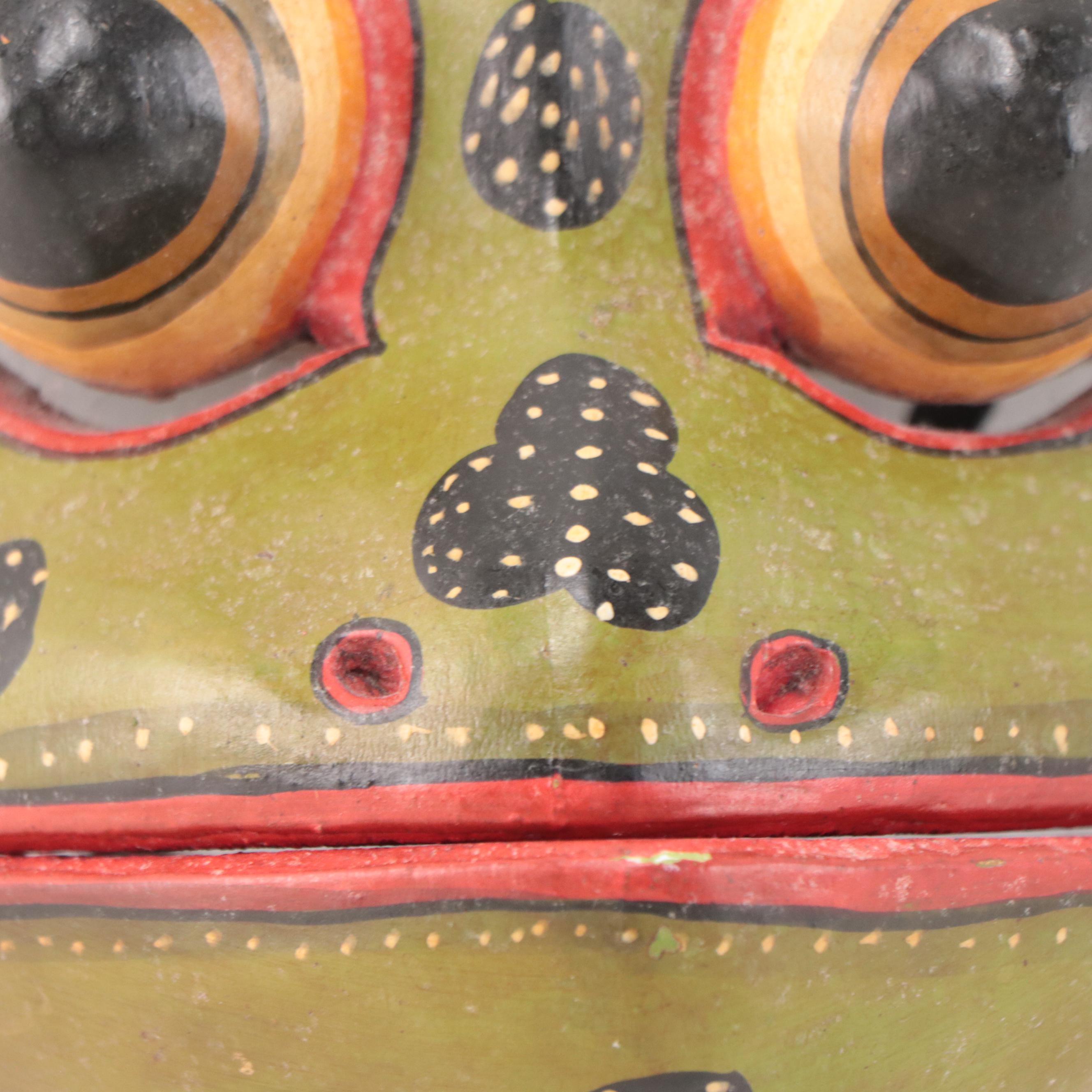 Balinese Polychrome Carved Wood Frog Mask