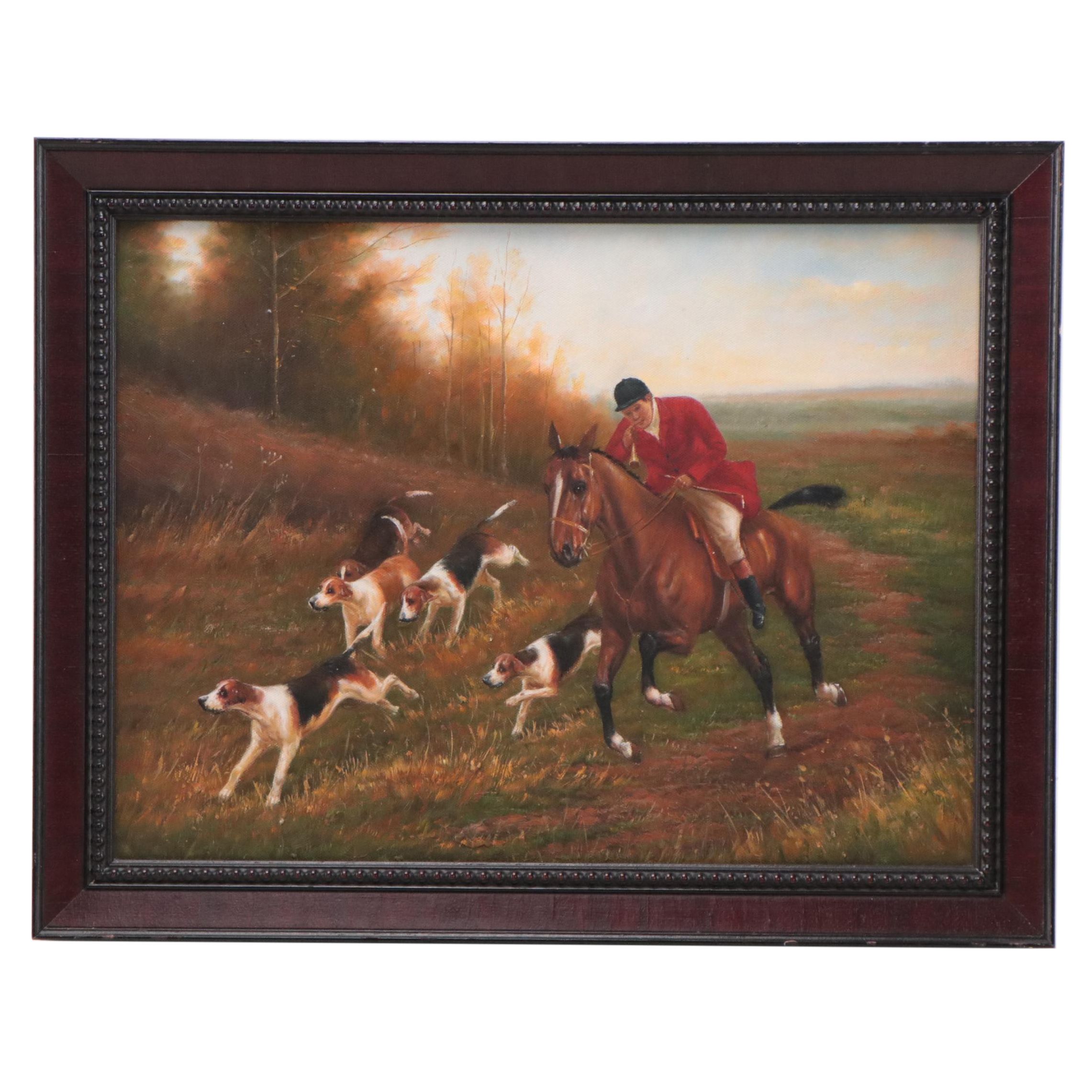 Oil Painting of a Fox Hunting Scene