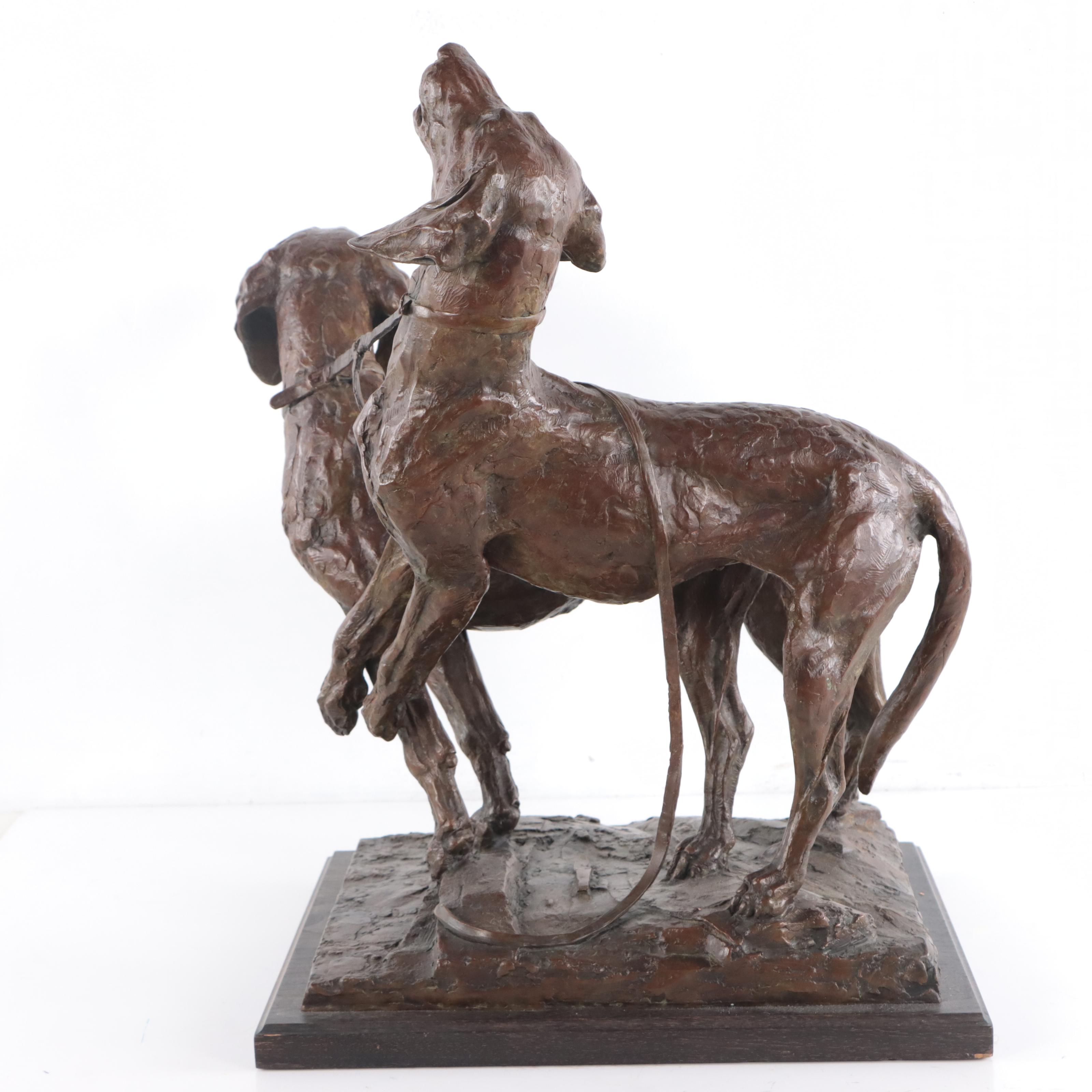 Walter Matia Bronze Sculpture of Hunting Dogs