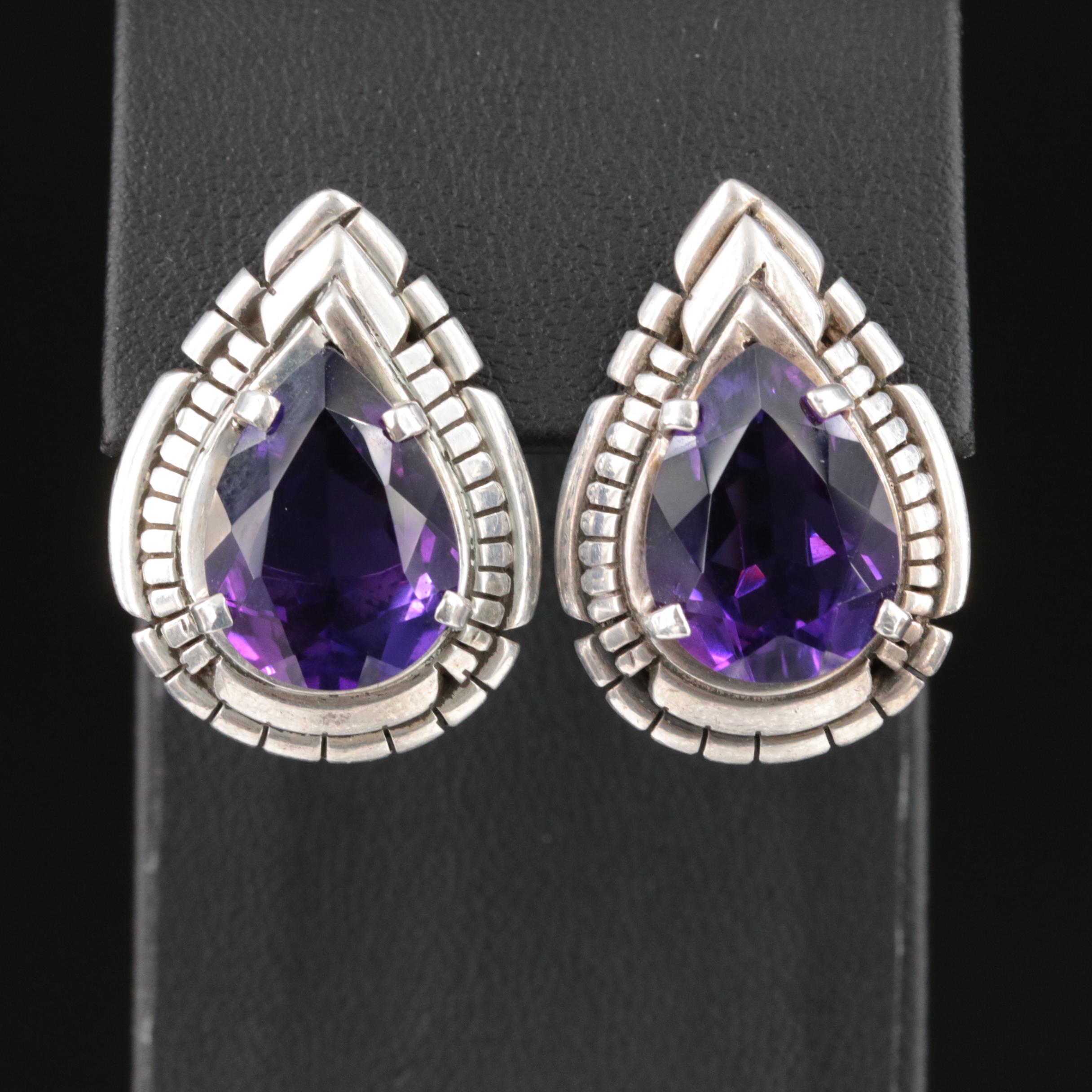 Carl Quintana, Navajo Sterling Amethyst Earrings