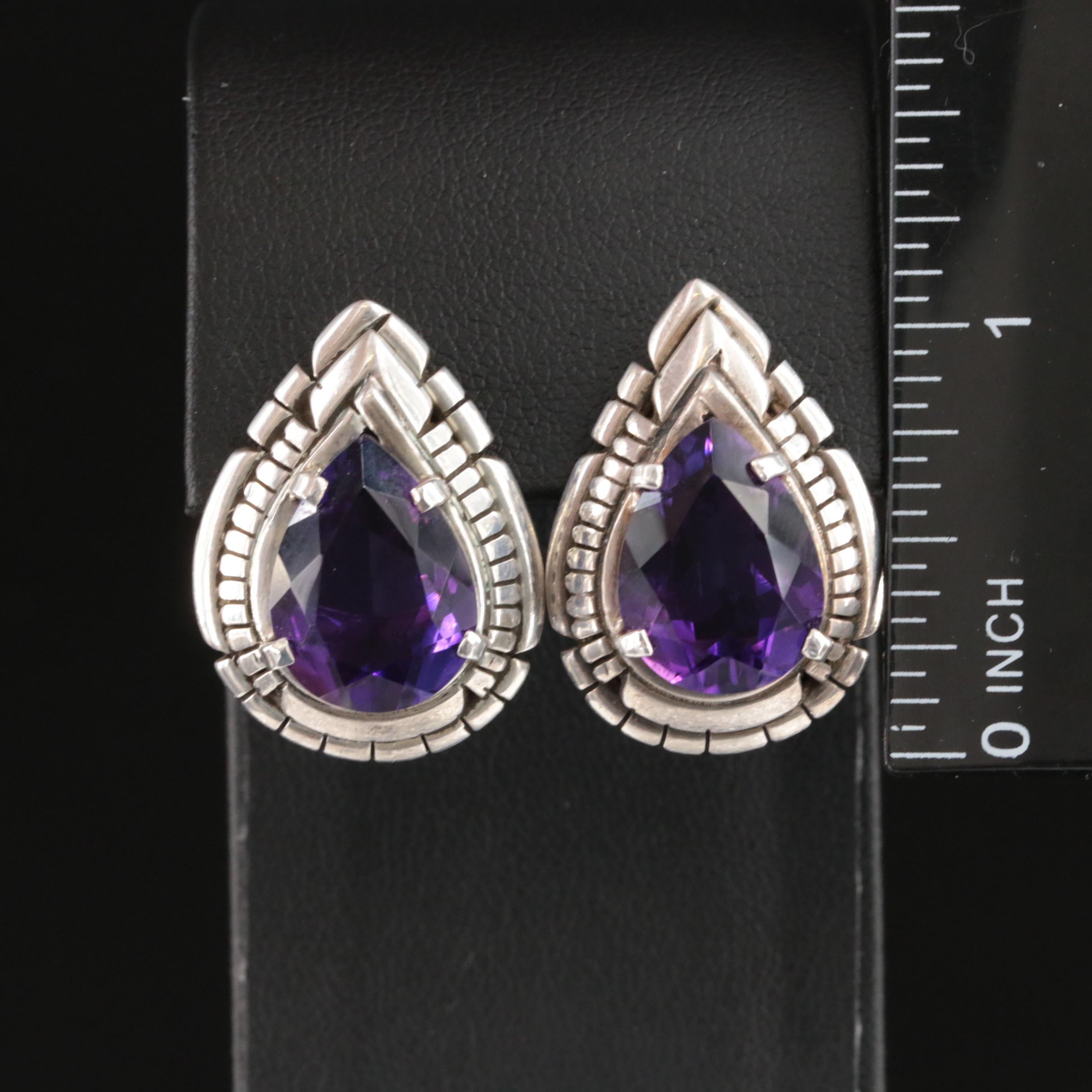 Carl Quintana, Navajo Sterling Amethyst Earrings