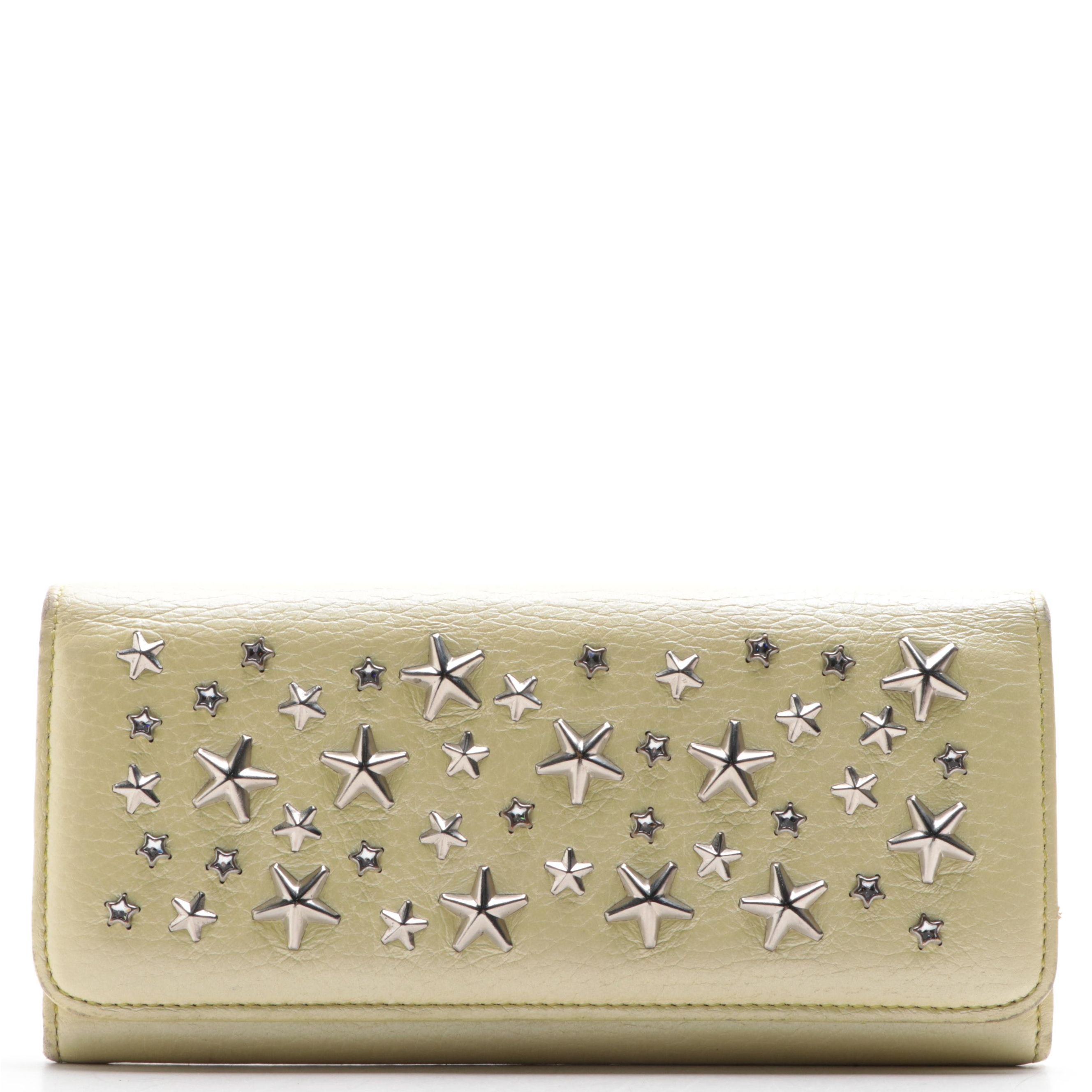 Jimmy Choo Nino Star-Studded Wallet in Pearlescent Yellow Leather