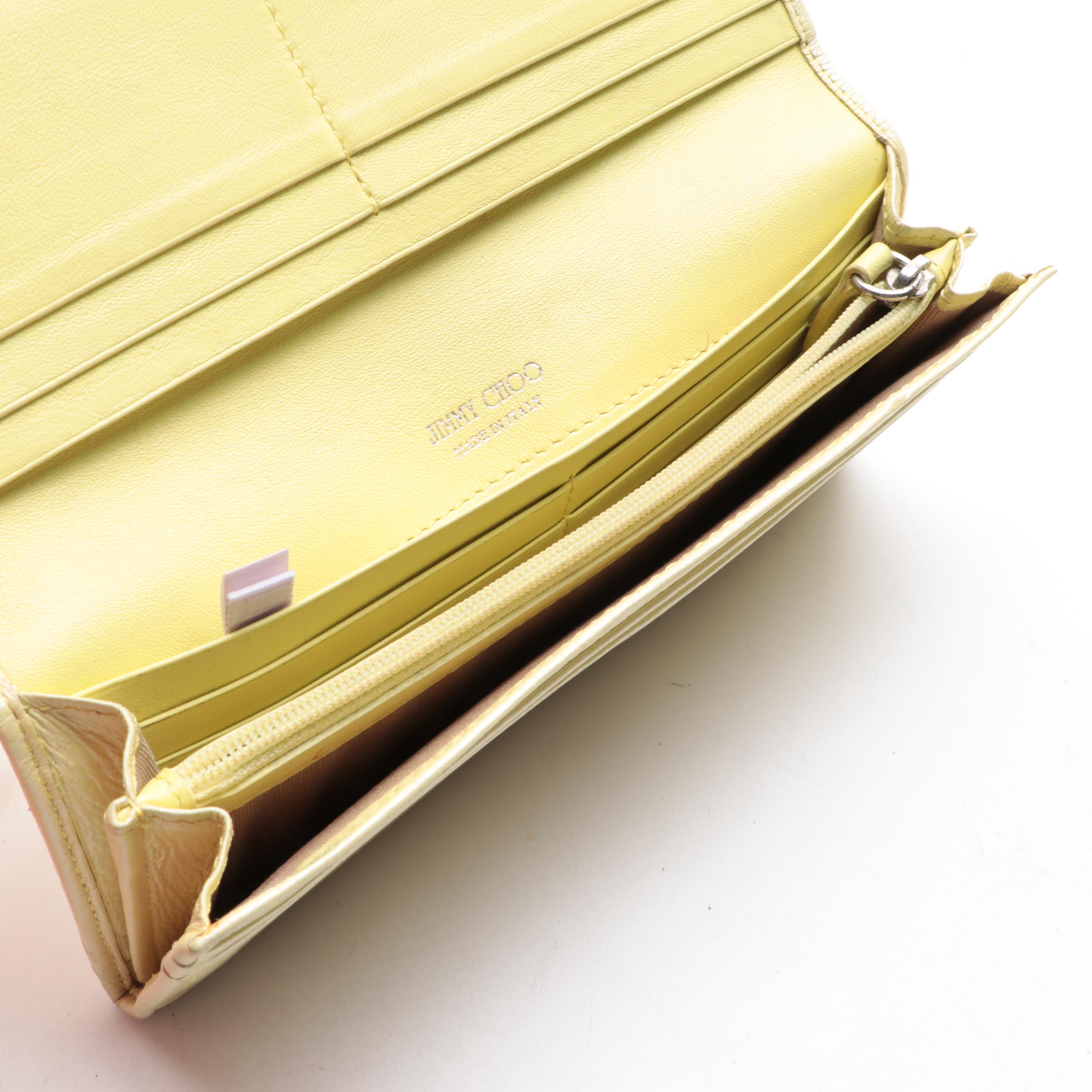 Jimmy Choo Nino Star-Studded Wallet in Pearlescent Yellow Leather