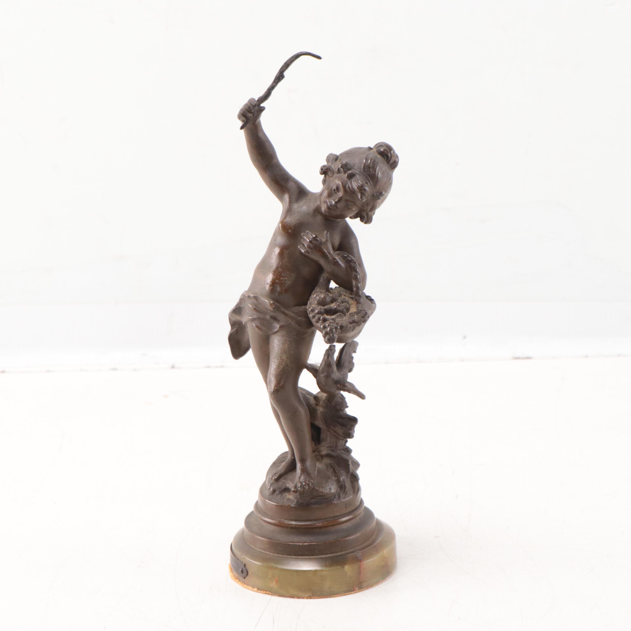 Bronze Alloy Sculpture After Auguste Moreau "Panier de Fruits"