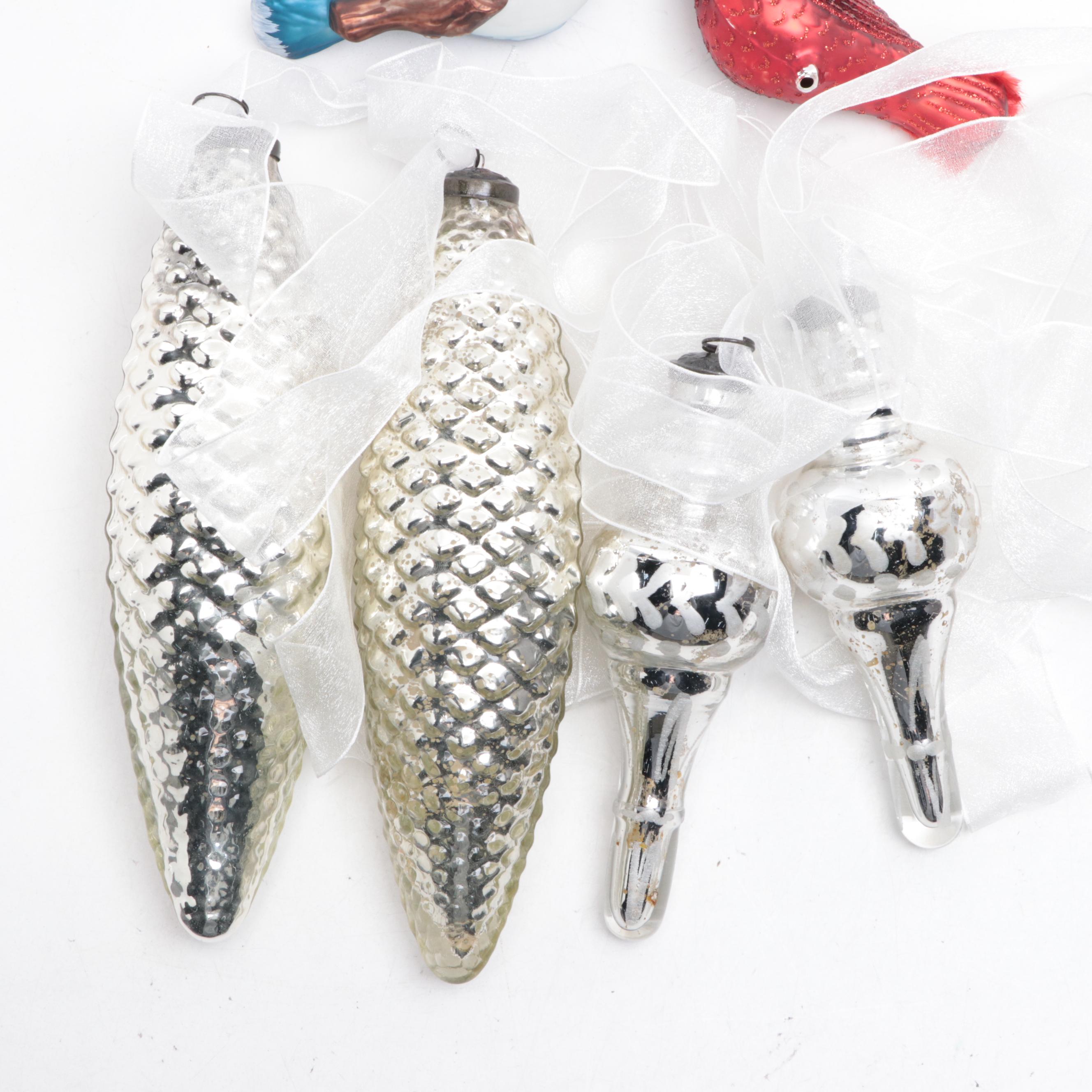 Bird, Pinecone, and Other Glass Christmas Ornaments