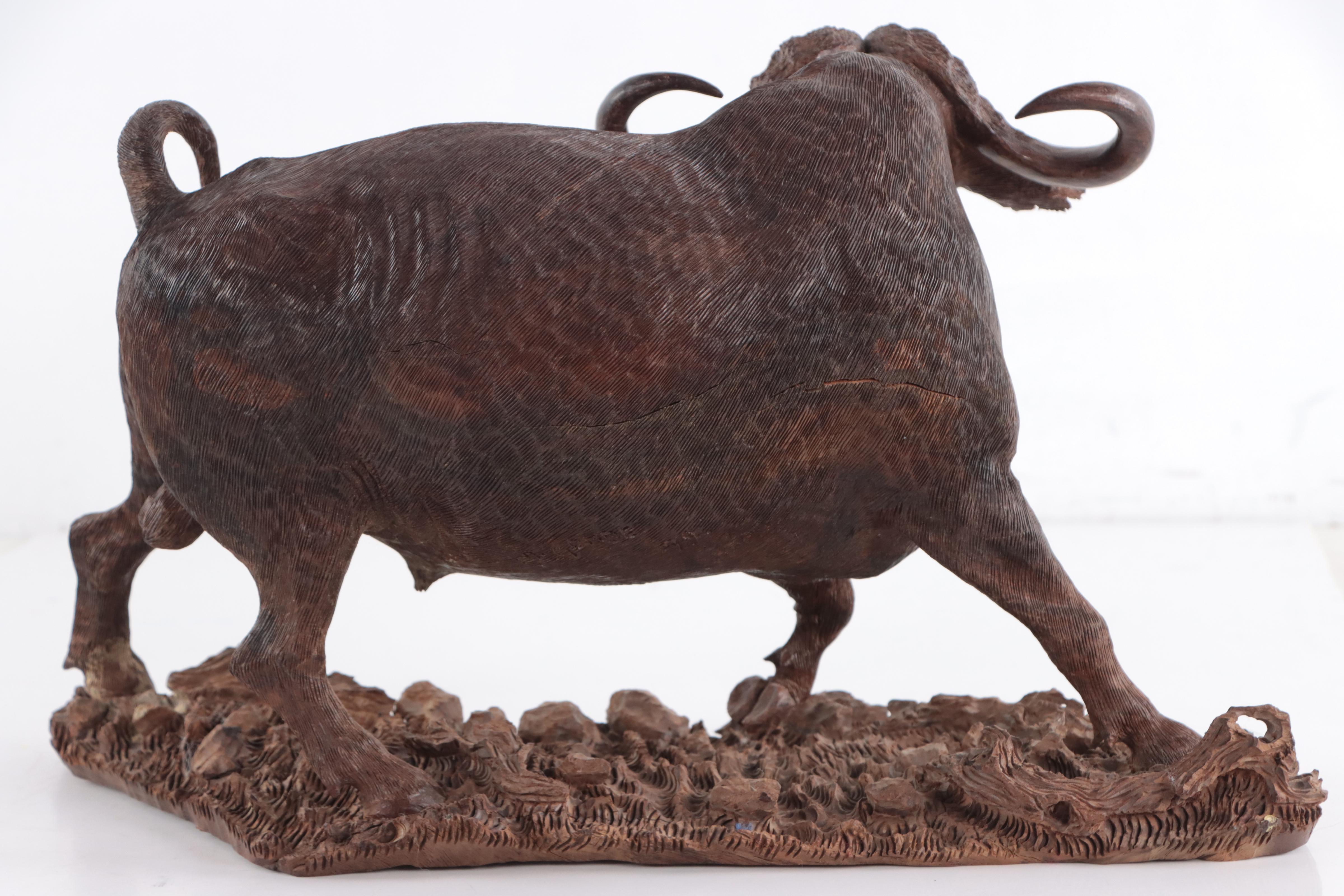 Mopho Gonde Carved Leadwood Sculpture of a Cape Buffalo, 1999