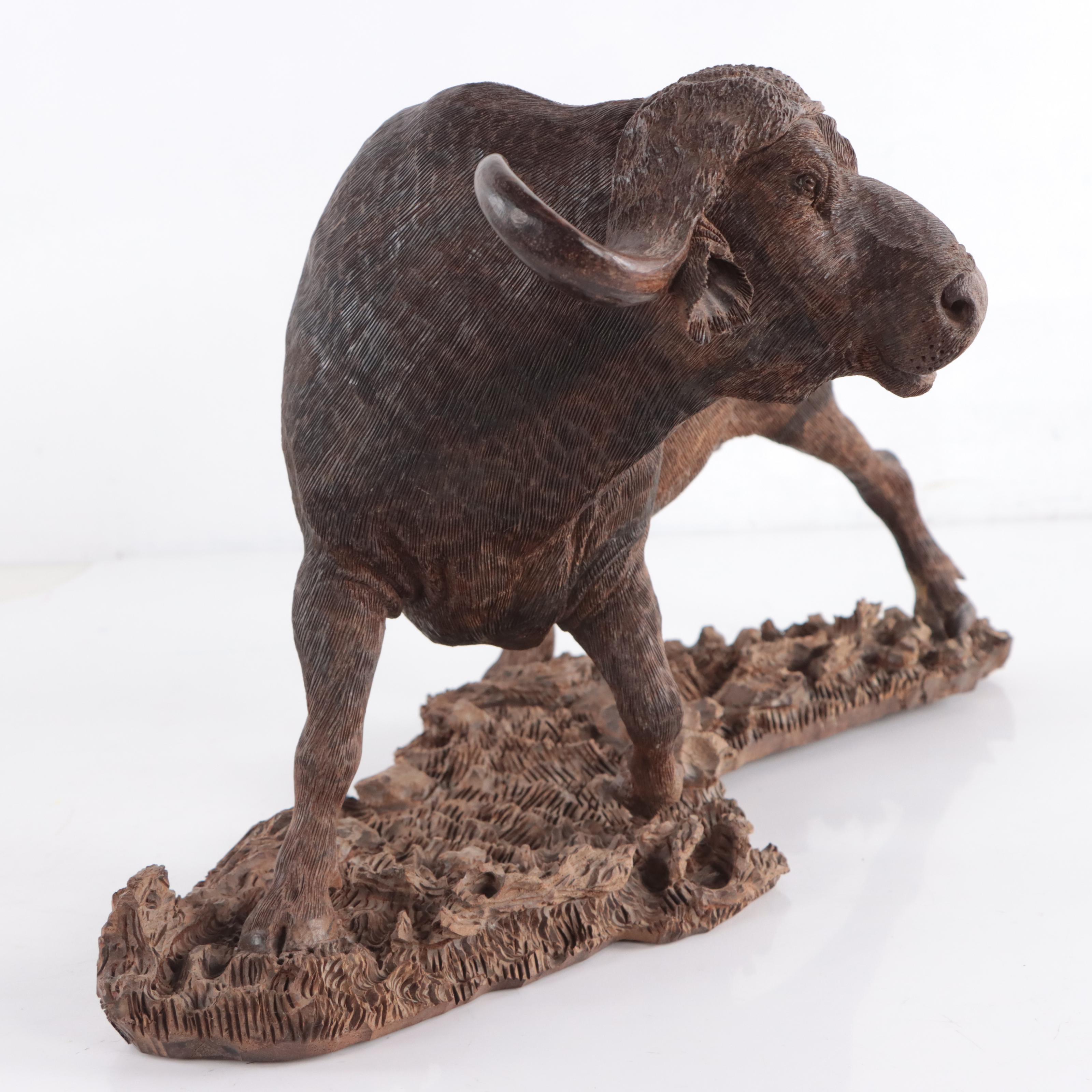 Mopho Gonde Carved Leadwood Sculpture of a Cape Buffalo, 1999