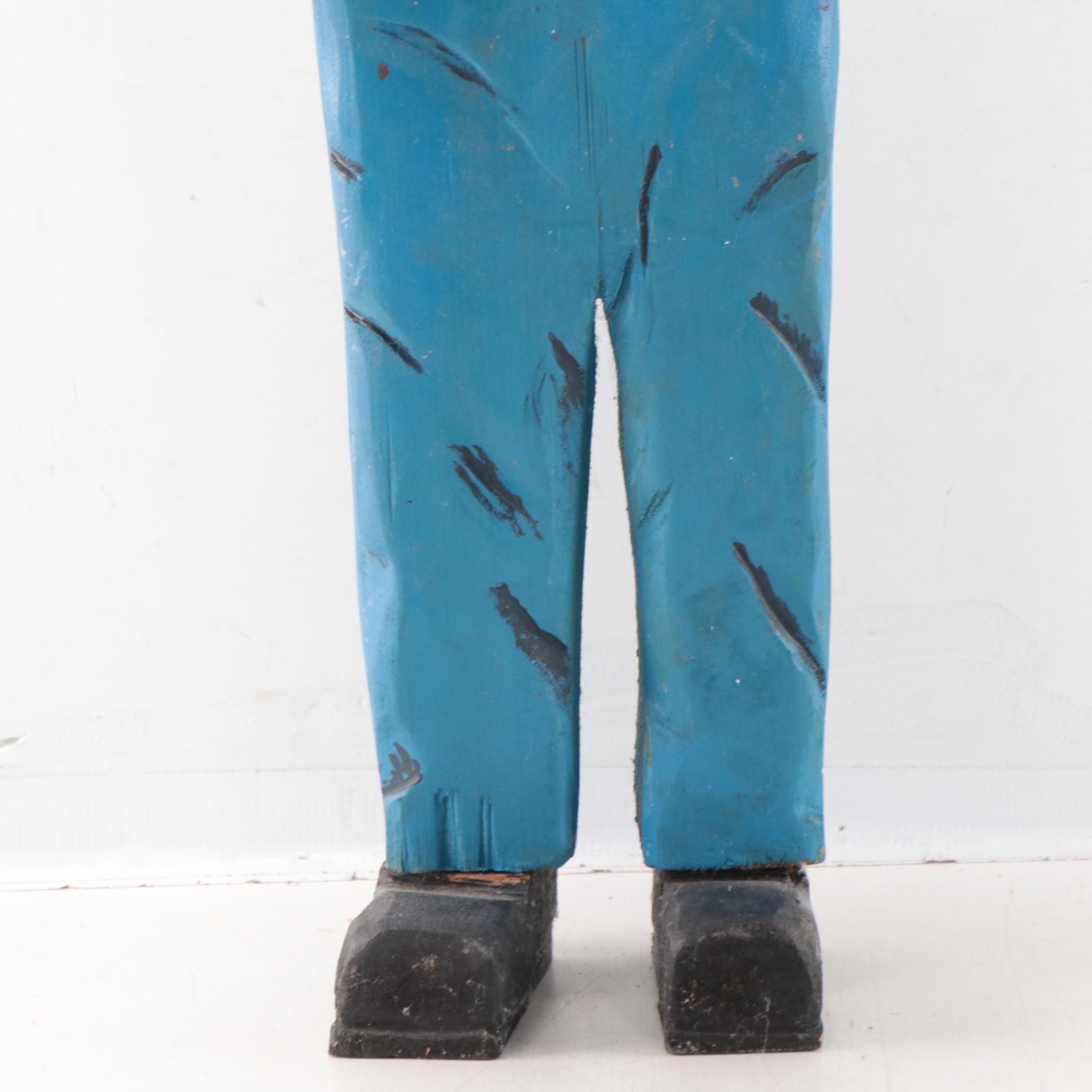 Josef Folk Art Hand-Painted Carved Wood Sculpture of Fishermen, 2002