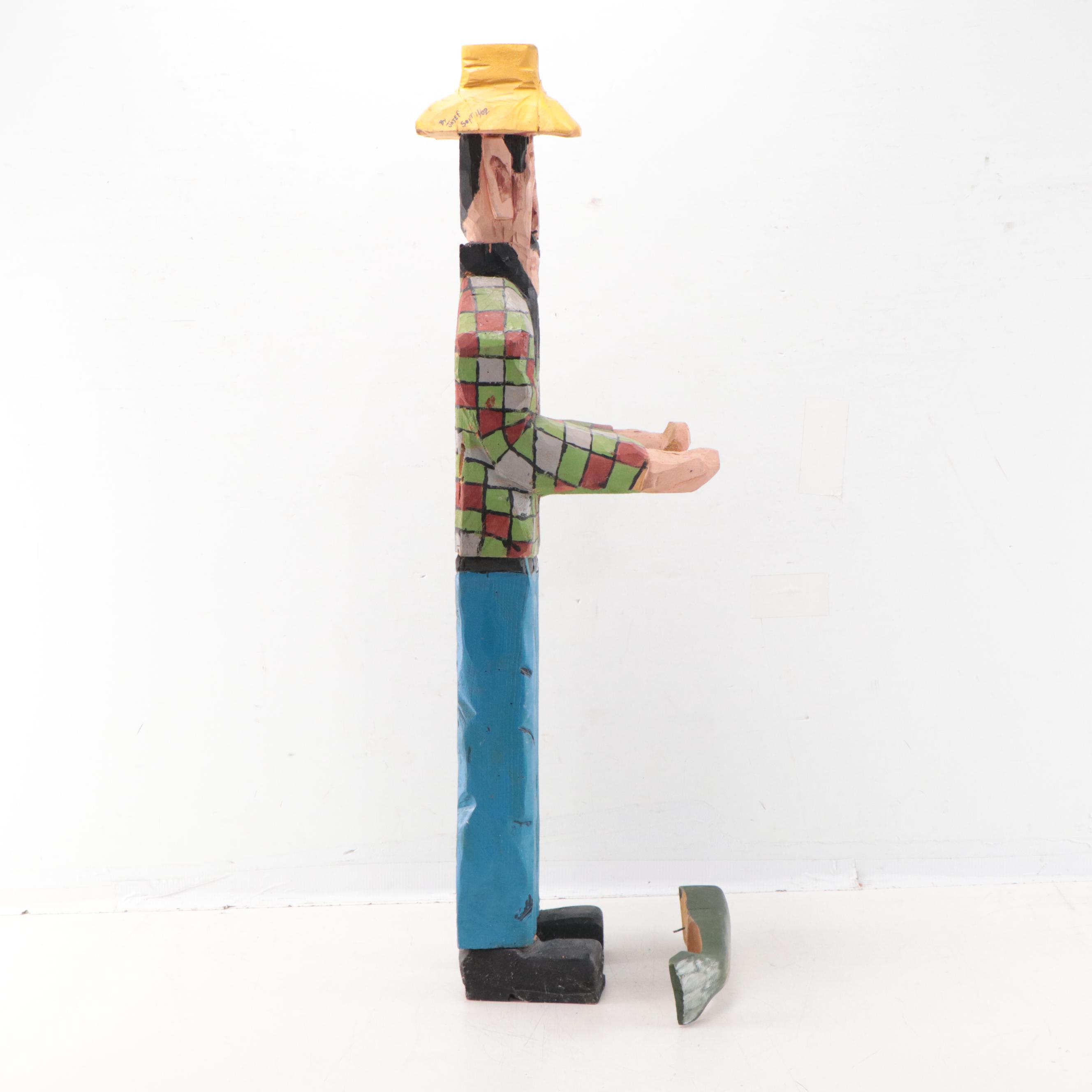 Josef Folk Art Hand-Painted Carved Wood Sculpture of Fishermen, 2002
