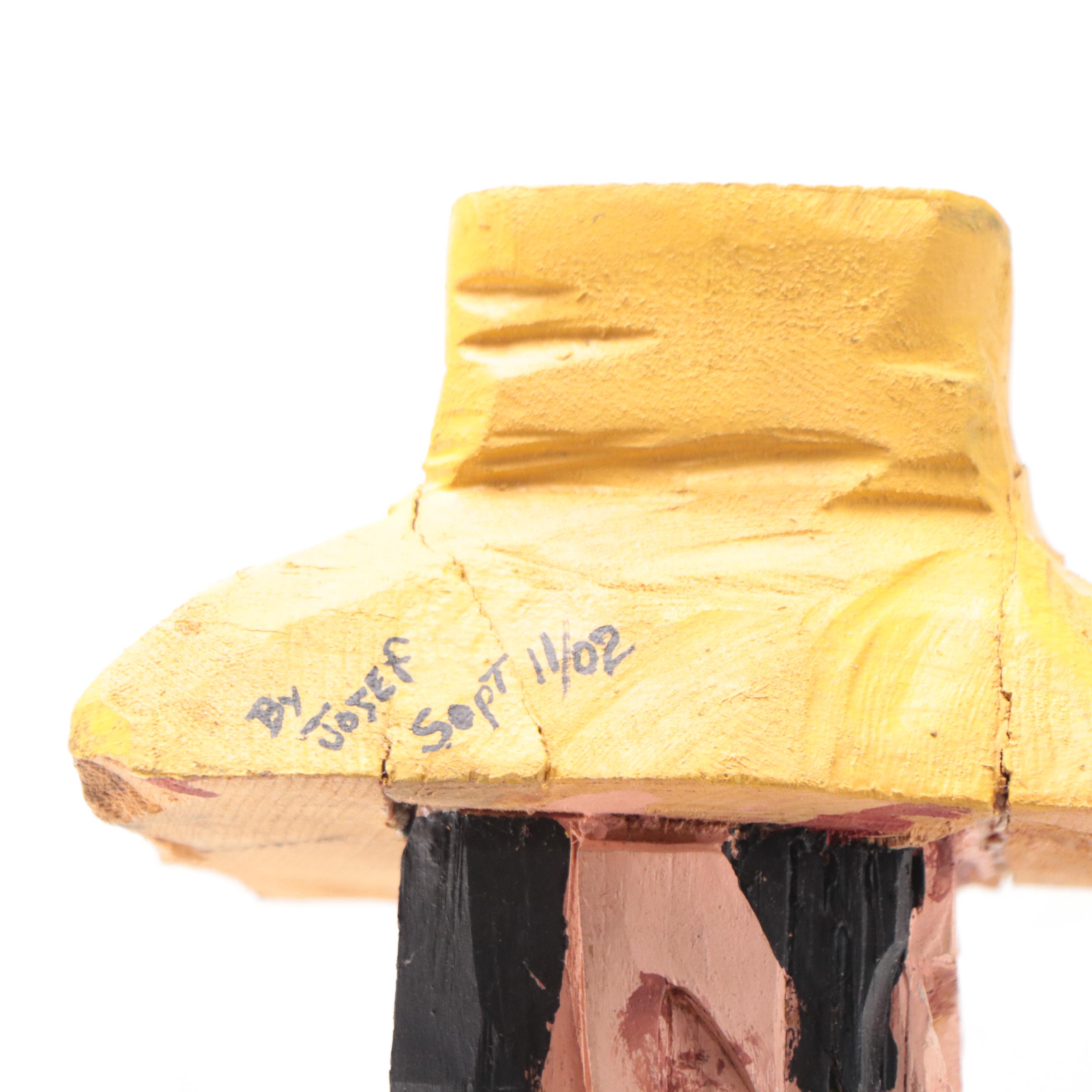 Josef Folk Art Hand-Painted Carved Wood Sculpture of Fishermen, 2002