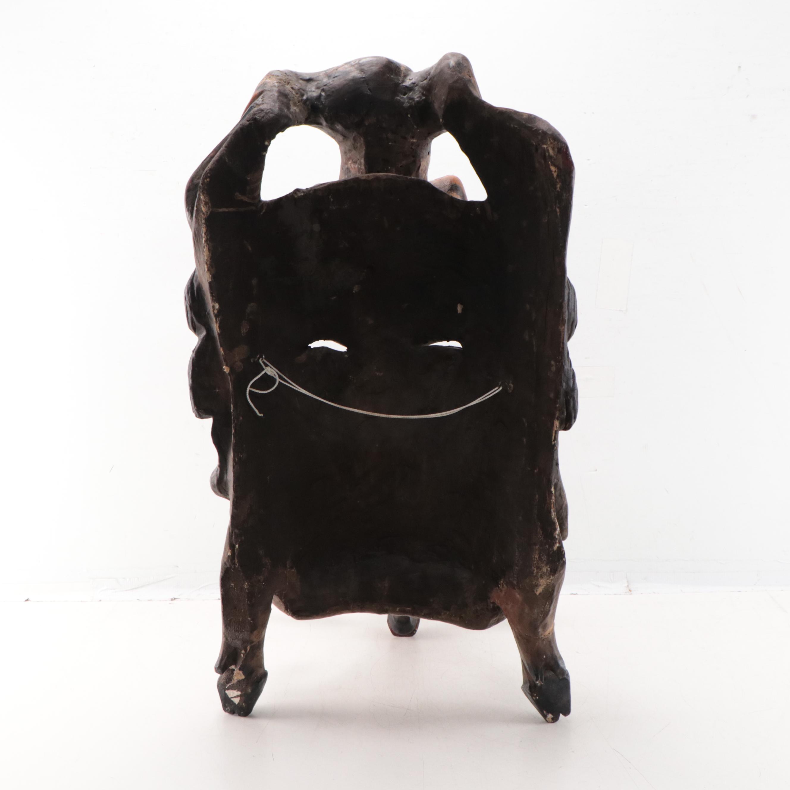 Mexican Carved Wood Portrait, Deer, and Lion Mask