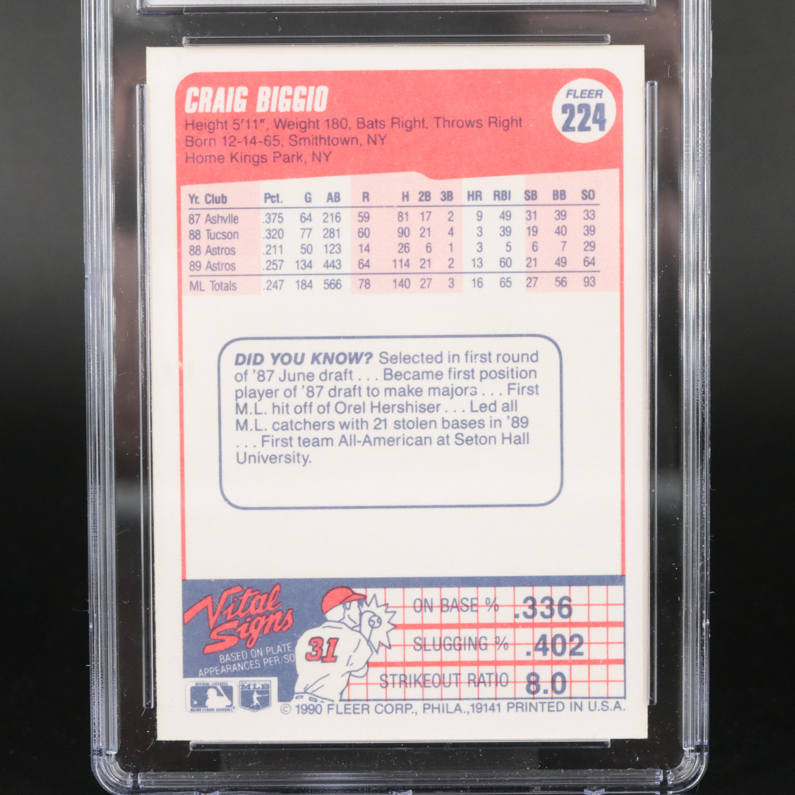 1990 Fleer Craig Biggio CSG 9 #224 Houston Astros