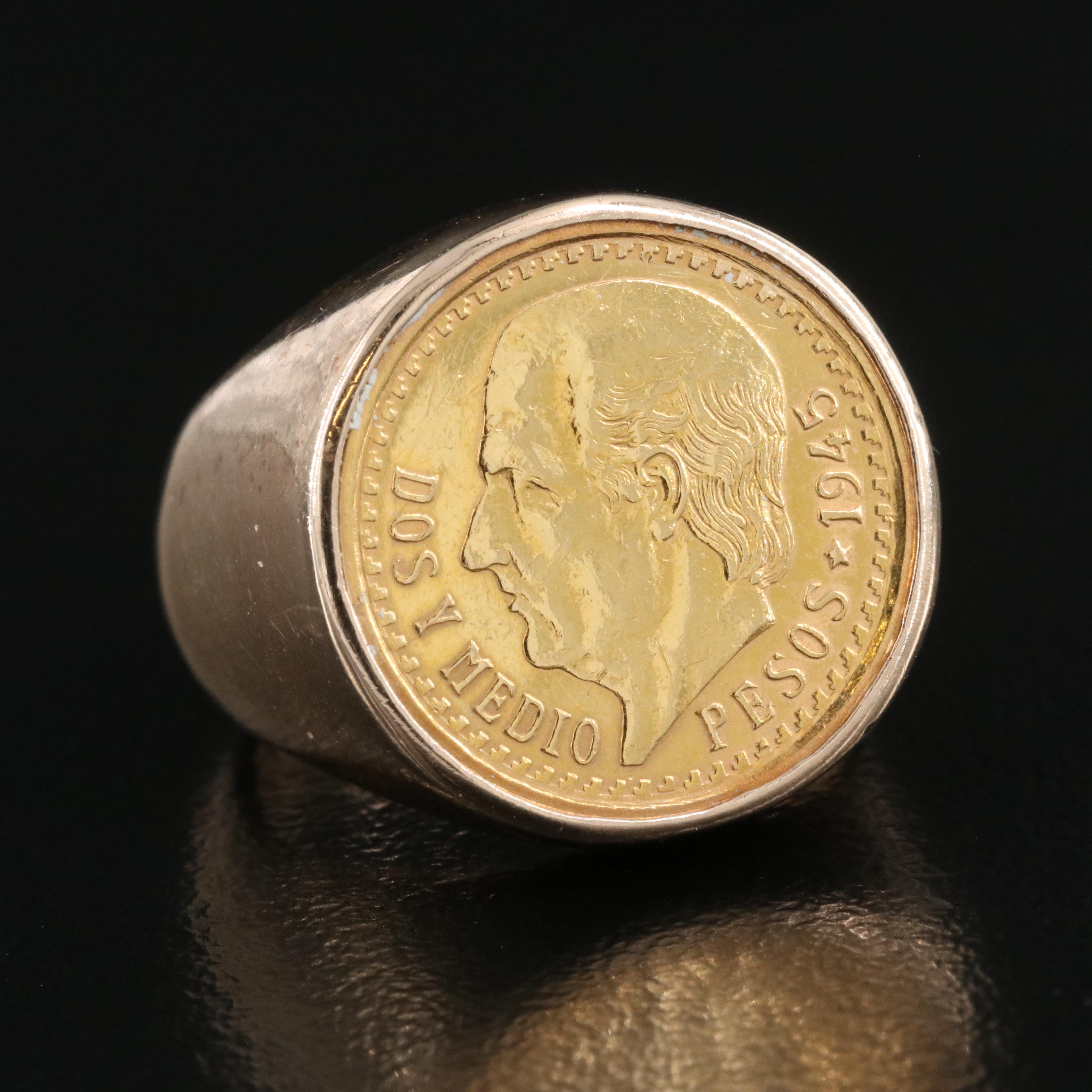 10K Mexican 2 1/2 Peso Gold Coin Ring