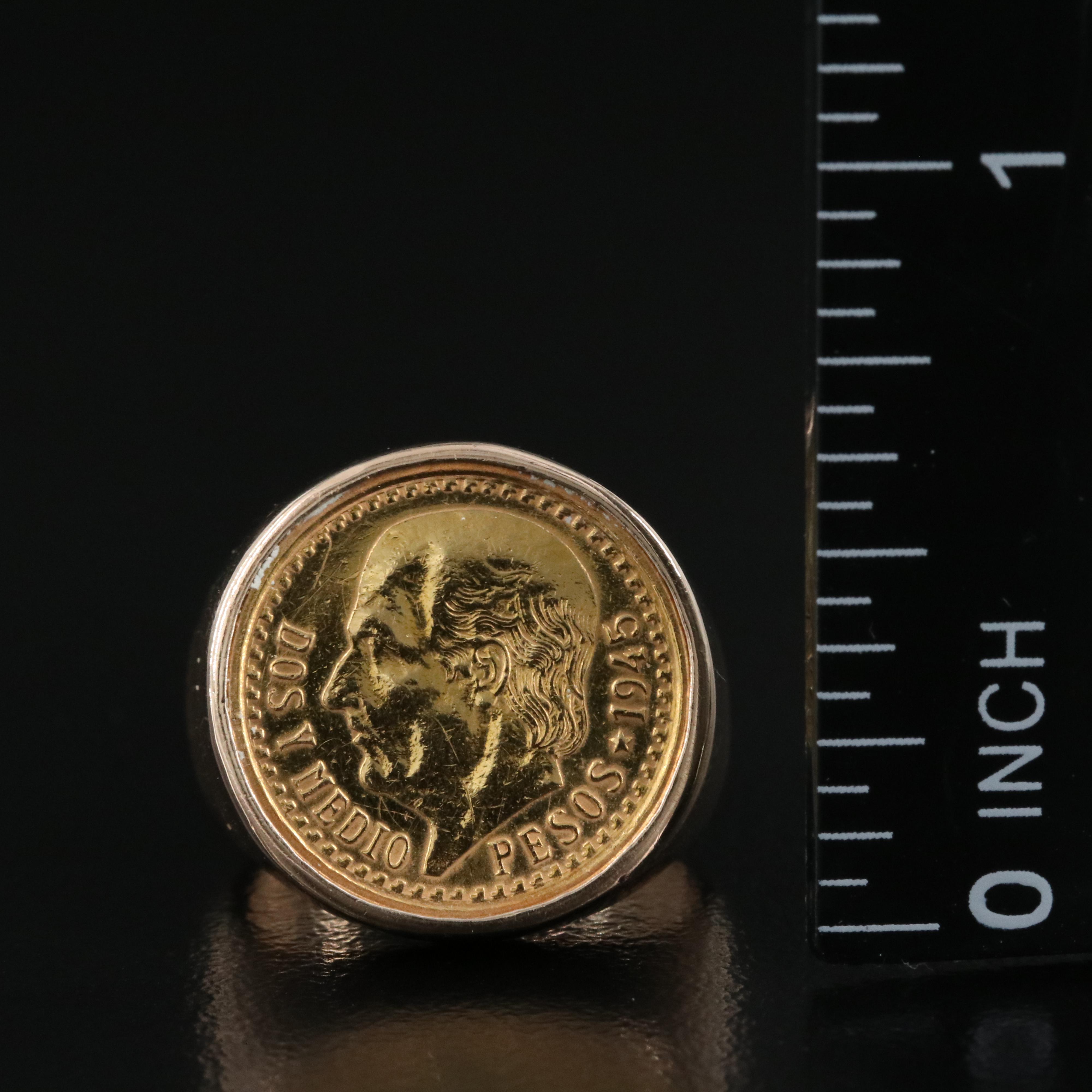 10K Mexican 2 1/2 Peso Gold Coin Ring