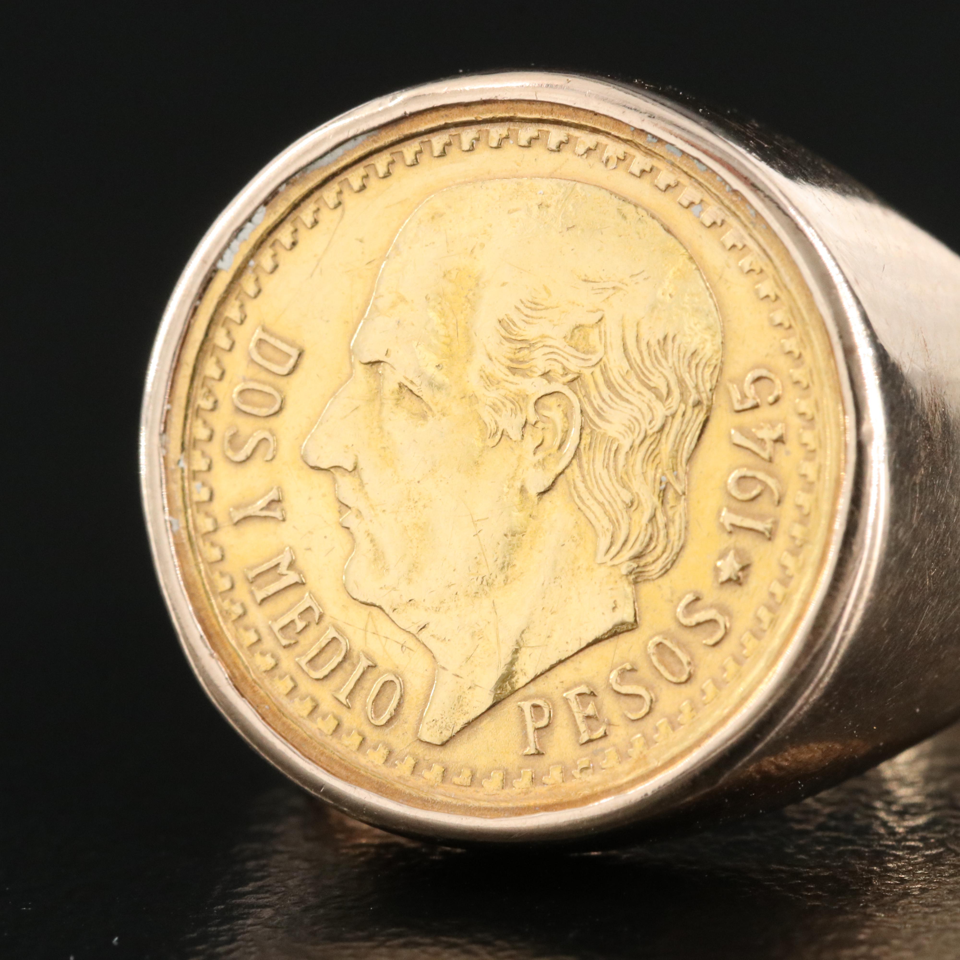 10K Mexican 2 1/2 Peso Gold Coin Ring