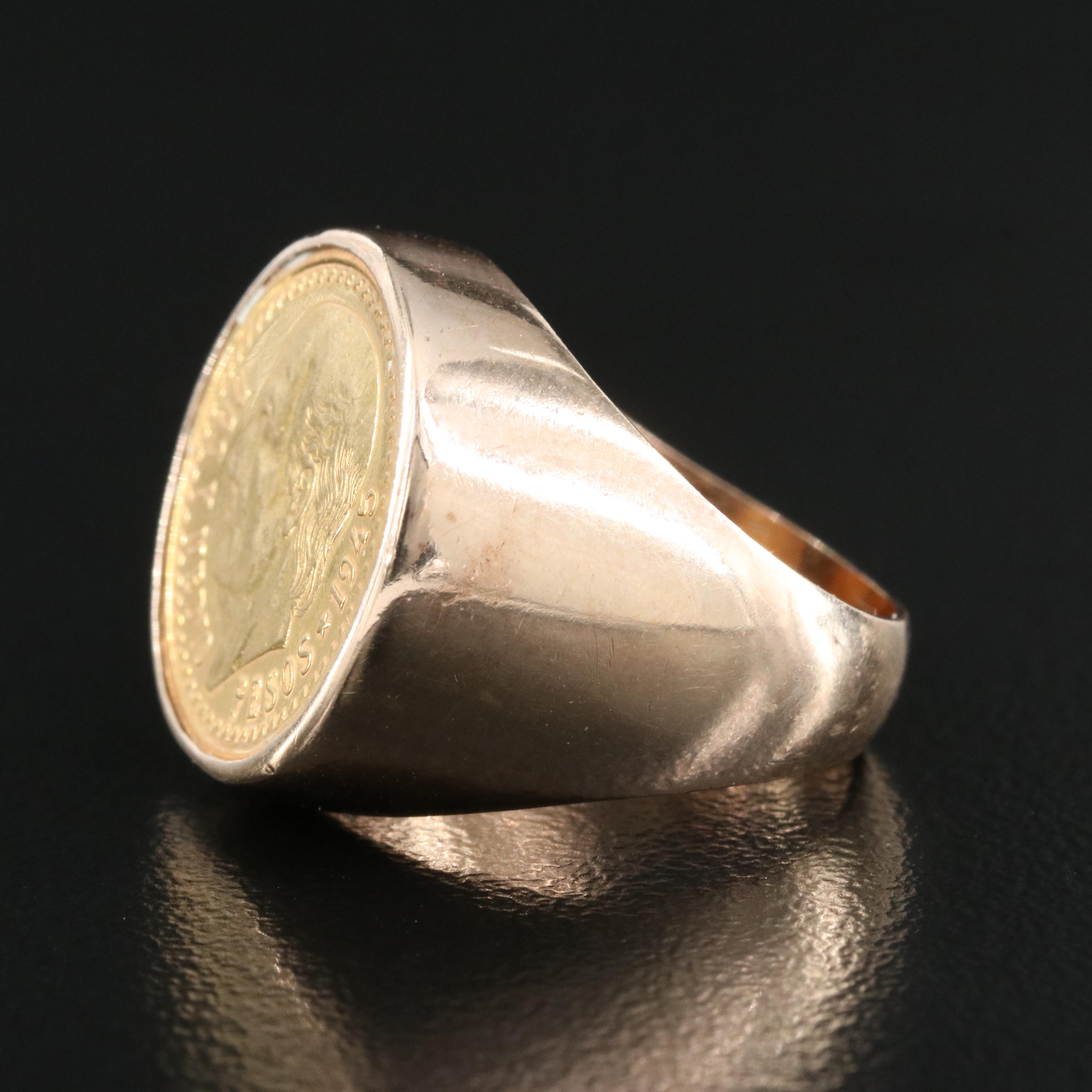 10K Mexican 2 1/2 Peso Gold Coin Ring