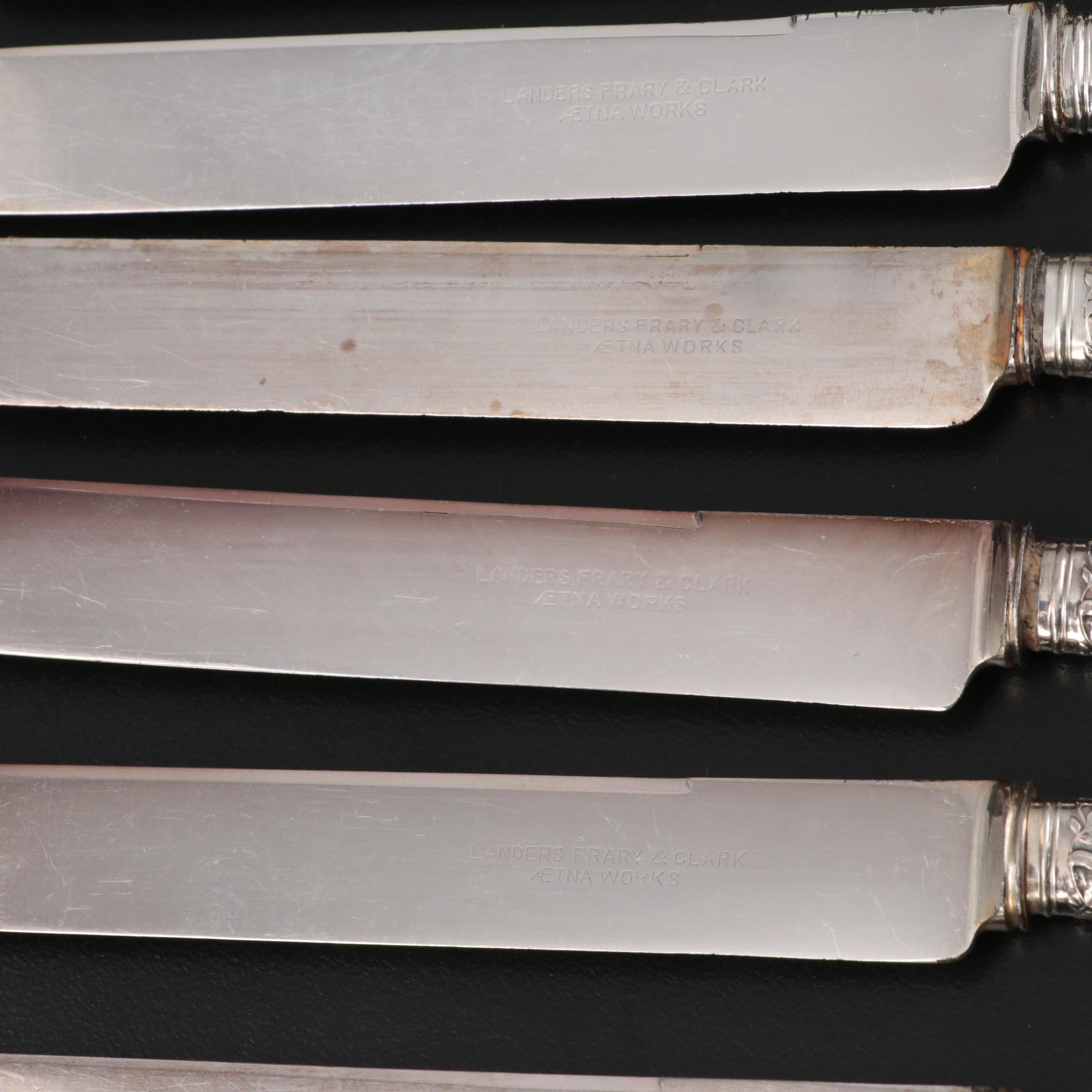 Mother-of-Pearl Handled Dessert Set with Sterling Collars, 20th Century