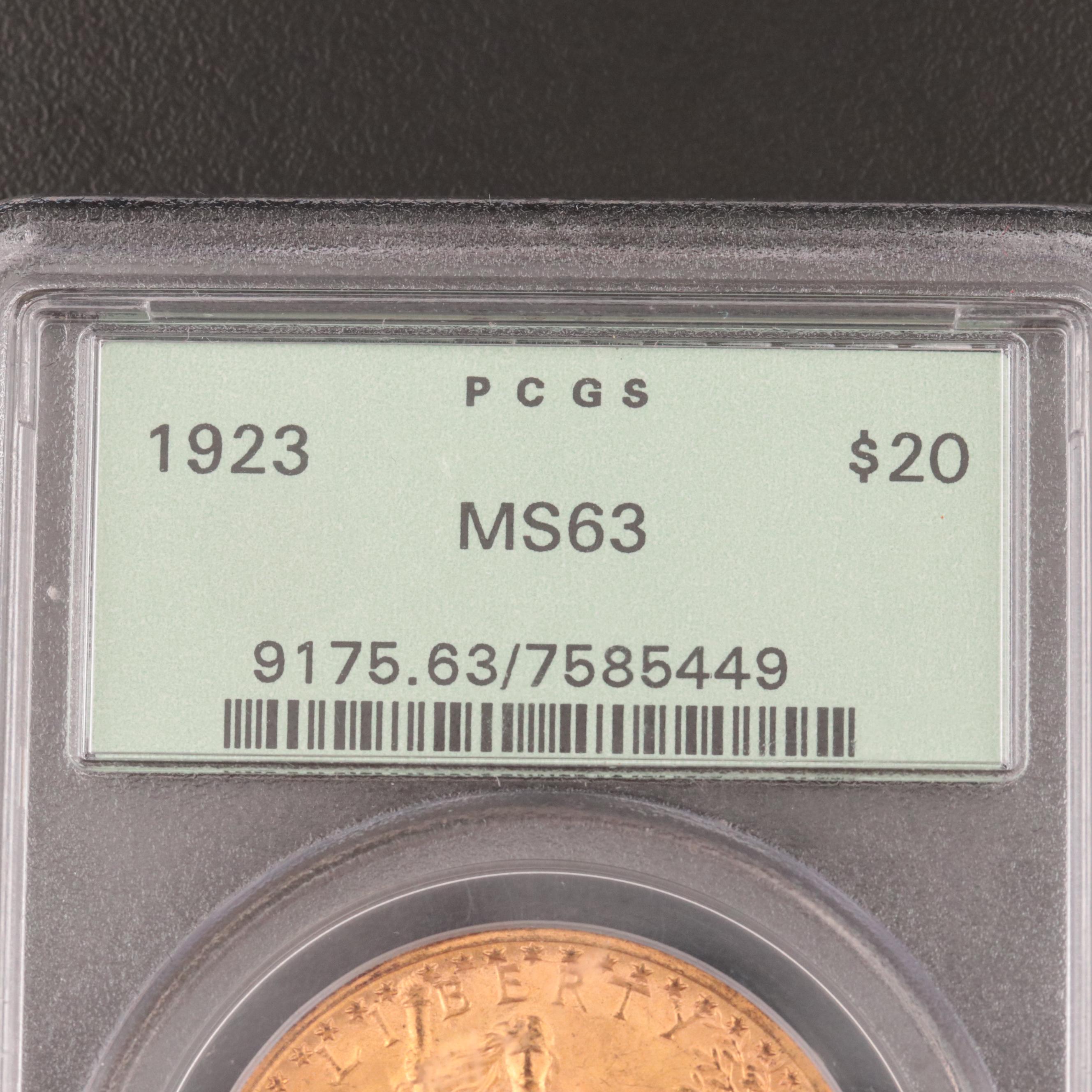 PCGS Graded MS63 1923 Saint Gaudens $20 Gold Coin