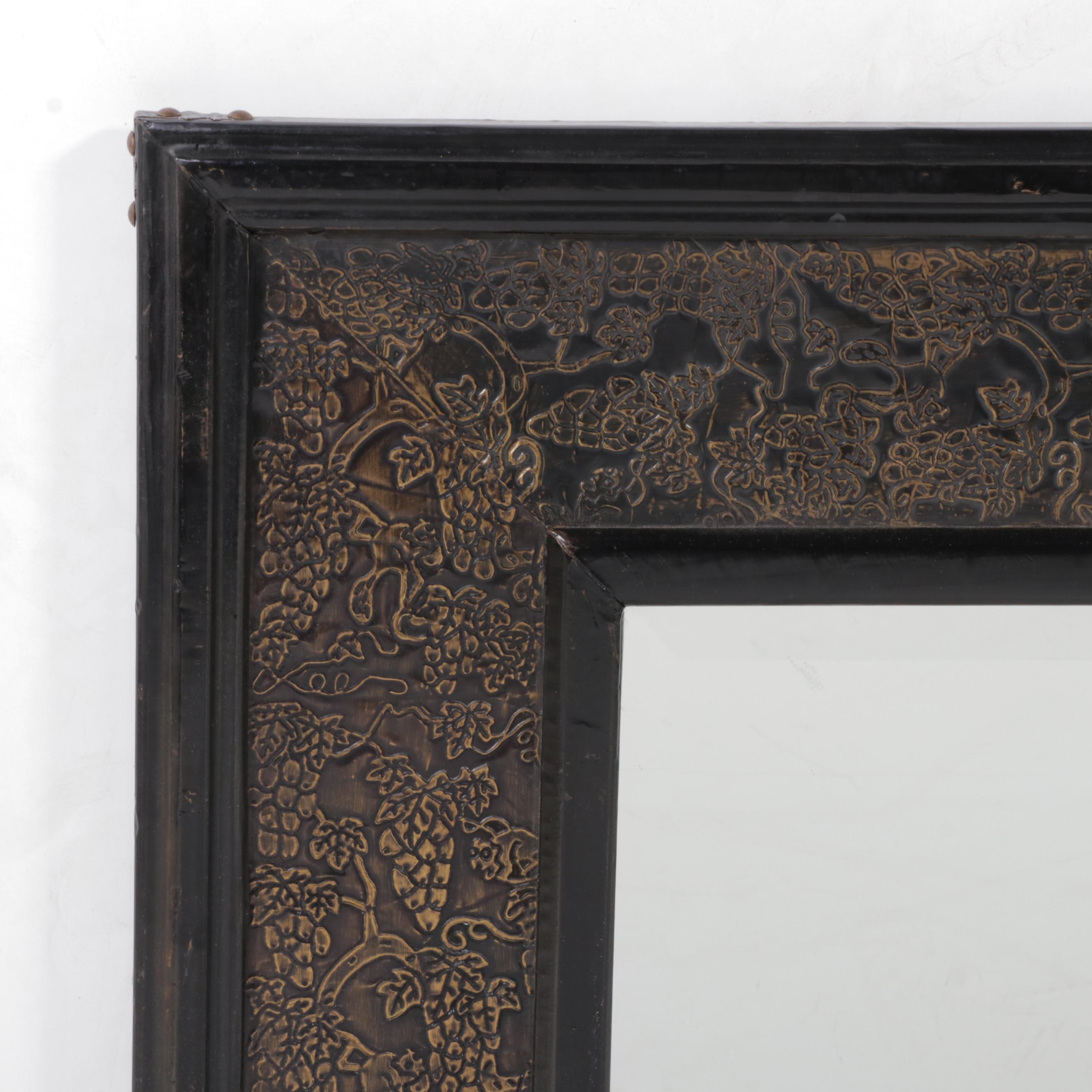 Black-Painted and Parcel-Gilt Metal-Clad Mirror Plus Gilt Metal Example