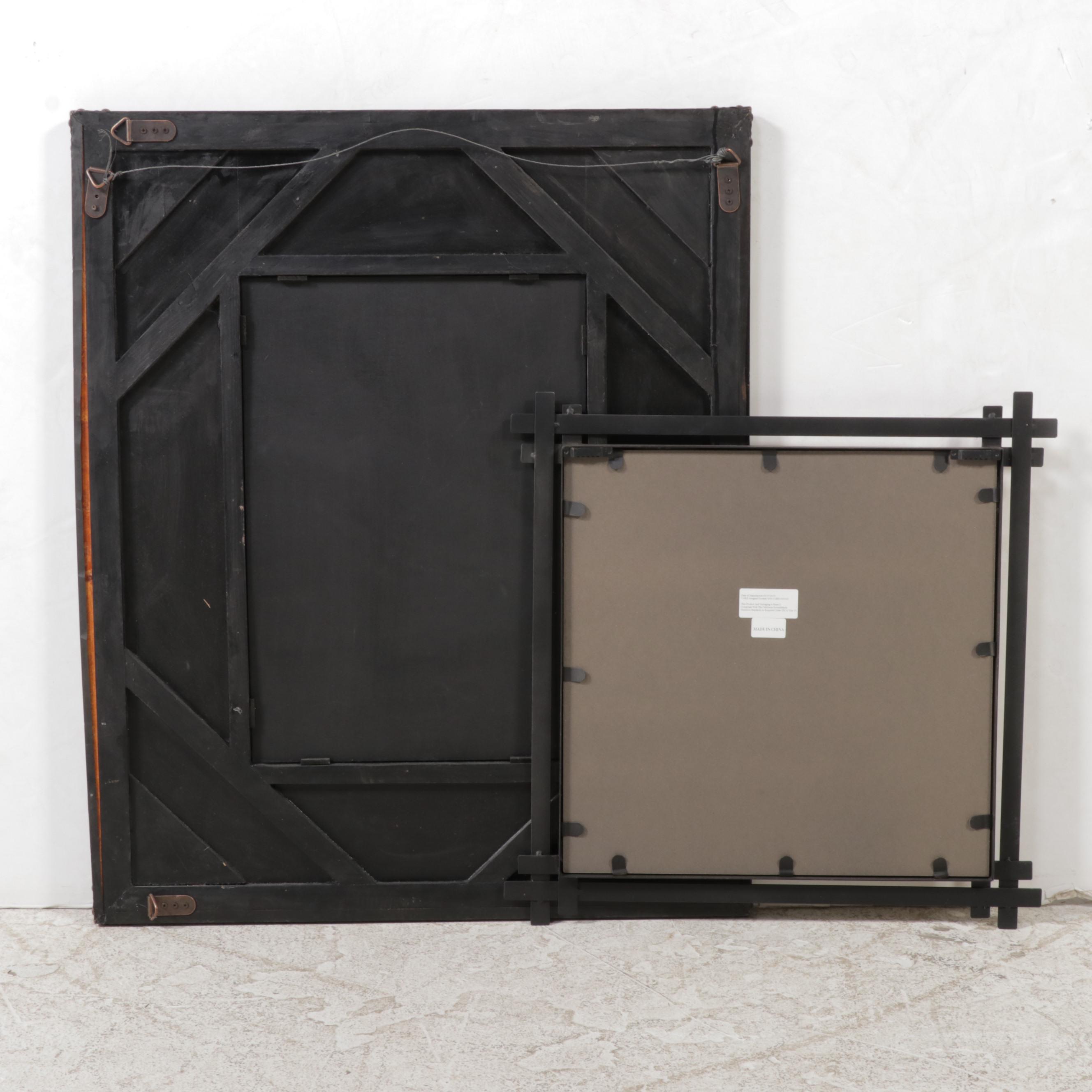 Black-Painted and Parcel-Gilt Metal-Clad Mirror Plus Gilt Metal Example