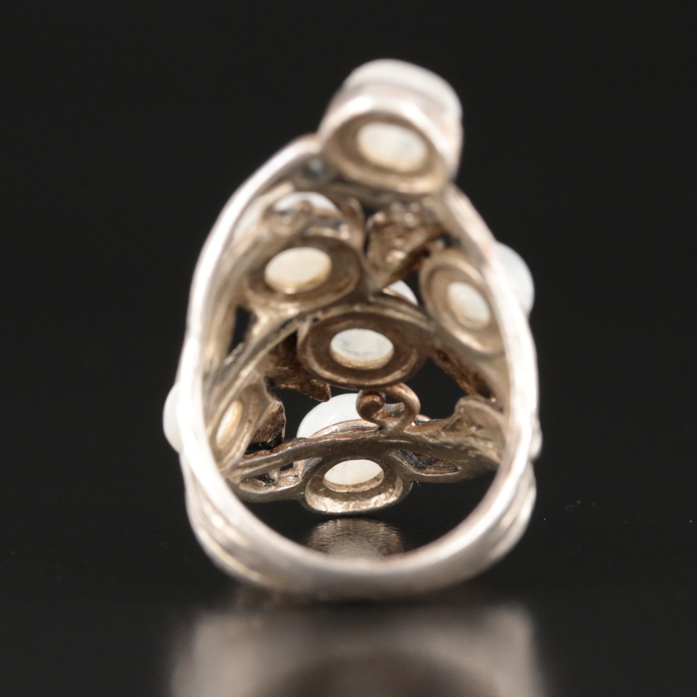 Sterling Rainbow Moonstone Foliate Ring