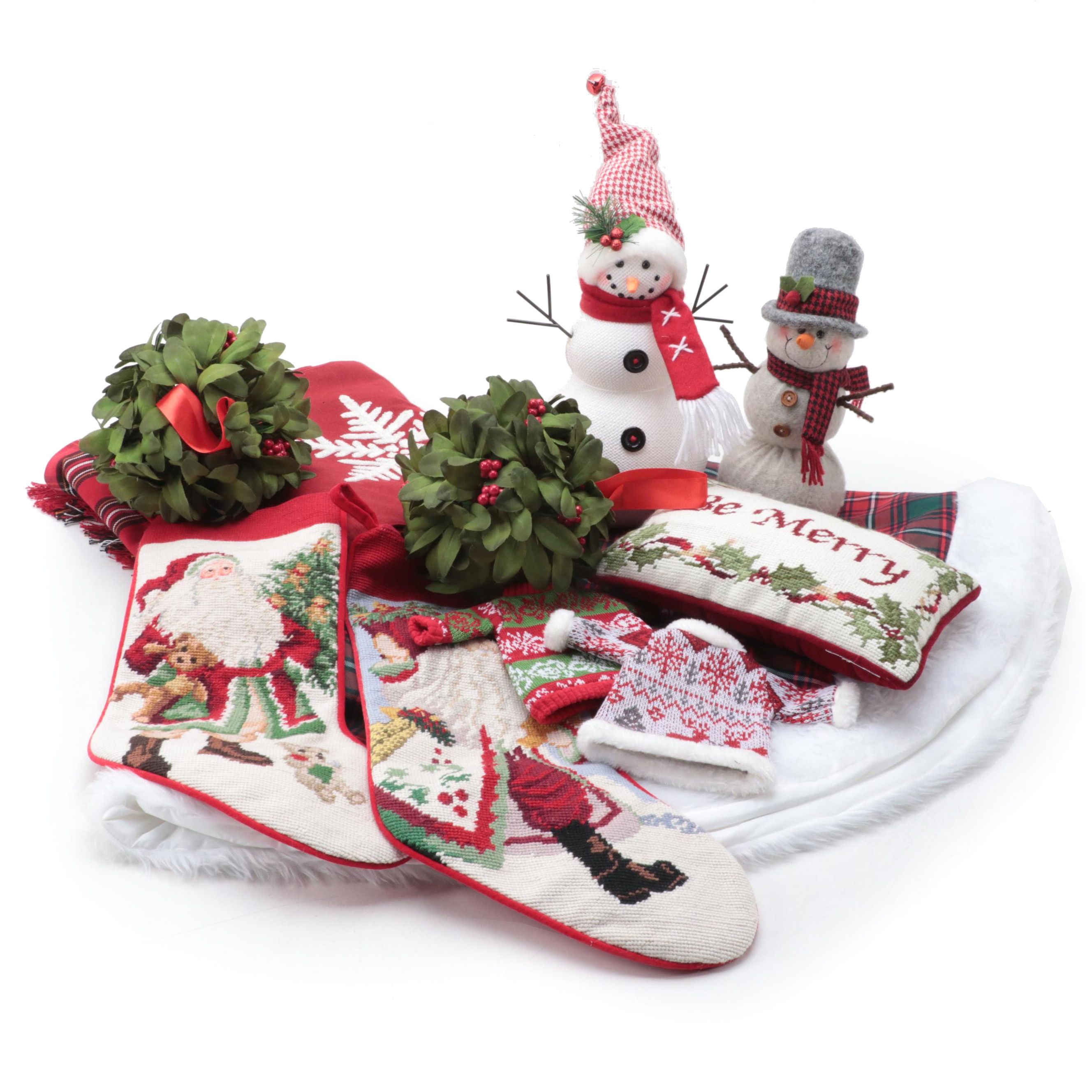 Snowmen Figures, Needlepoint Stockings, Ornaments and More Christmas Décor