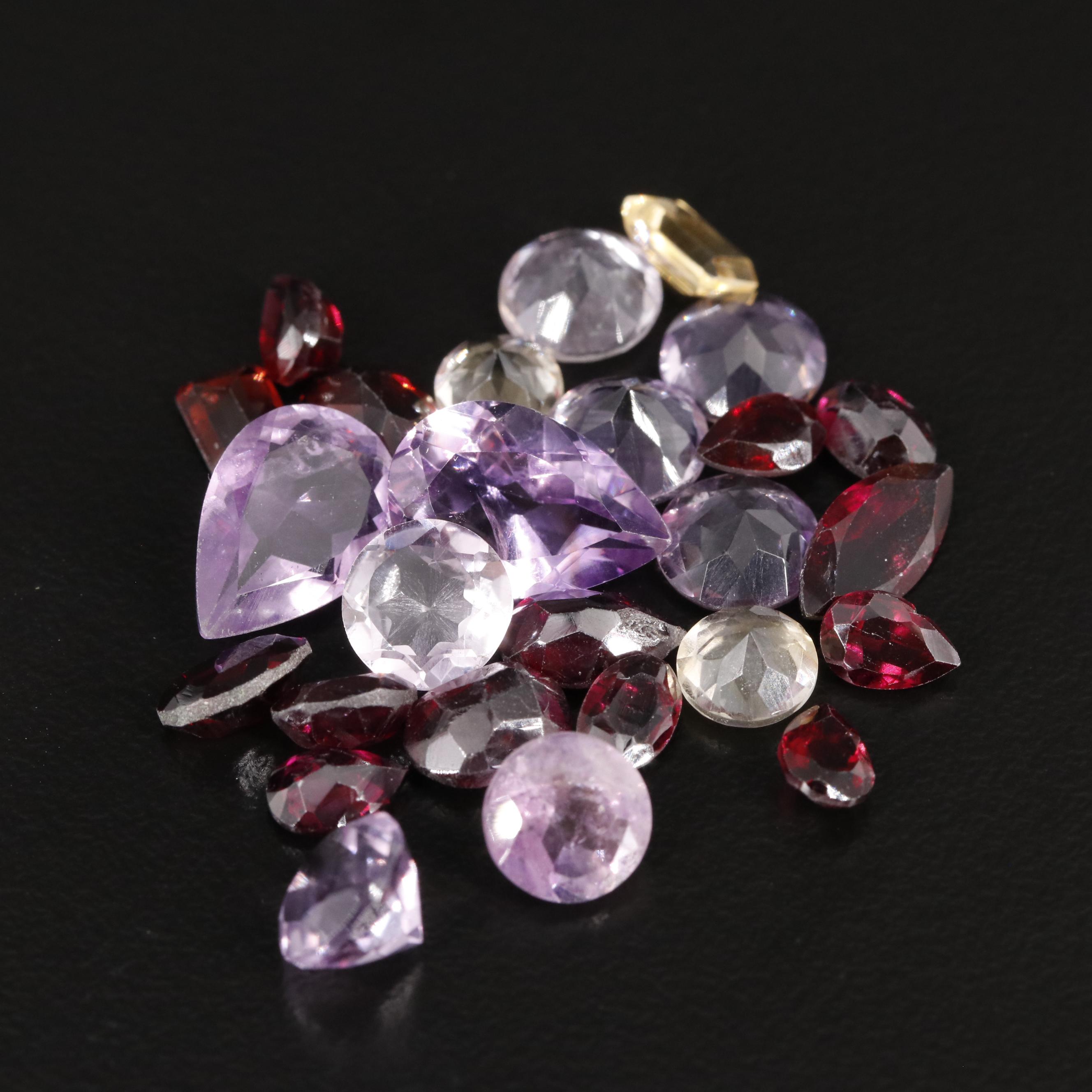 Loose 25.80 CTW Amethyst, Citrine and Rhodolite Garnet Lot