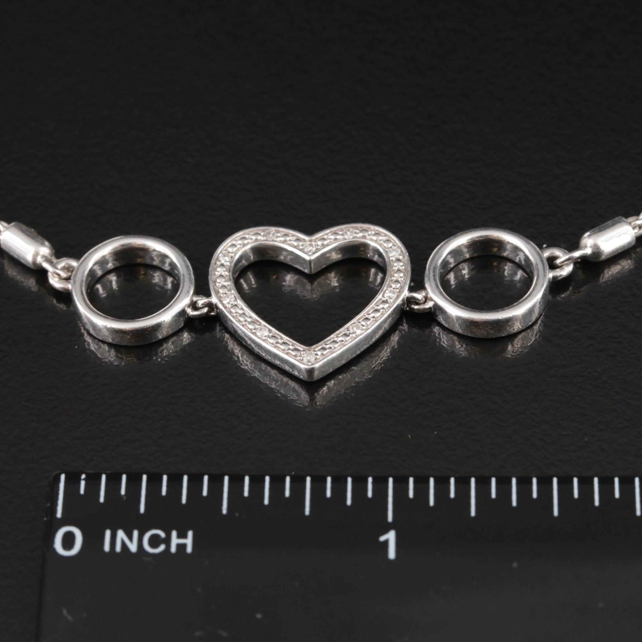 Sterling Diamond Heart Bolo Bracelet