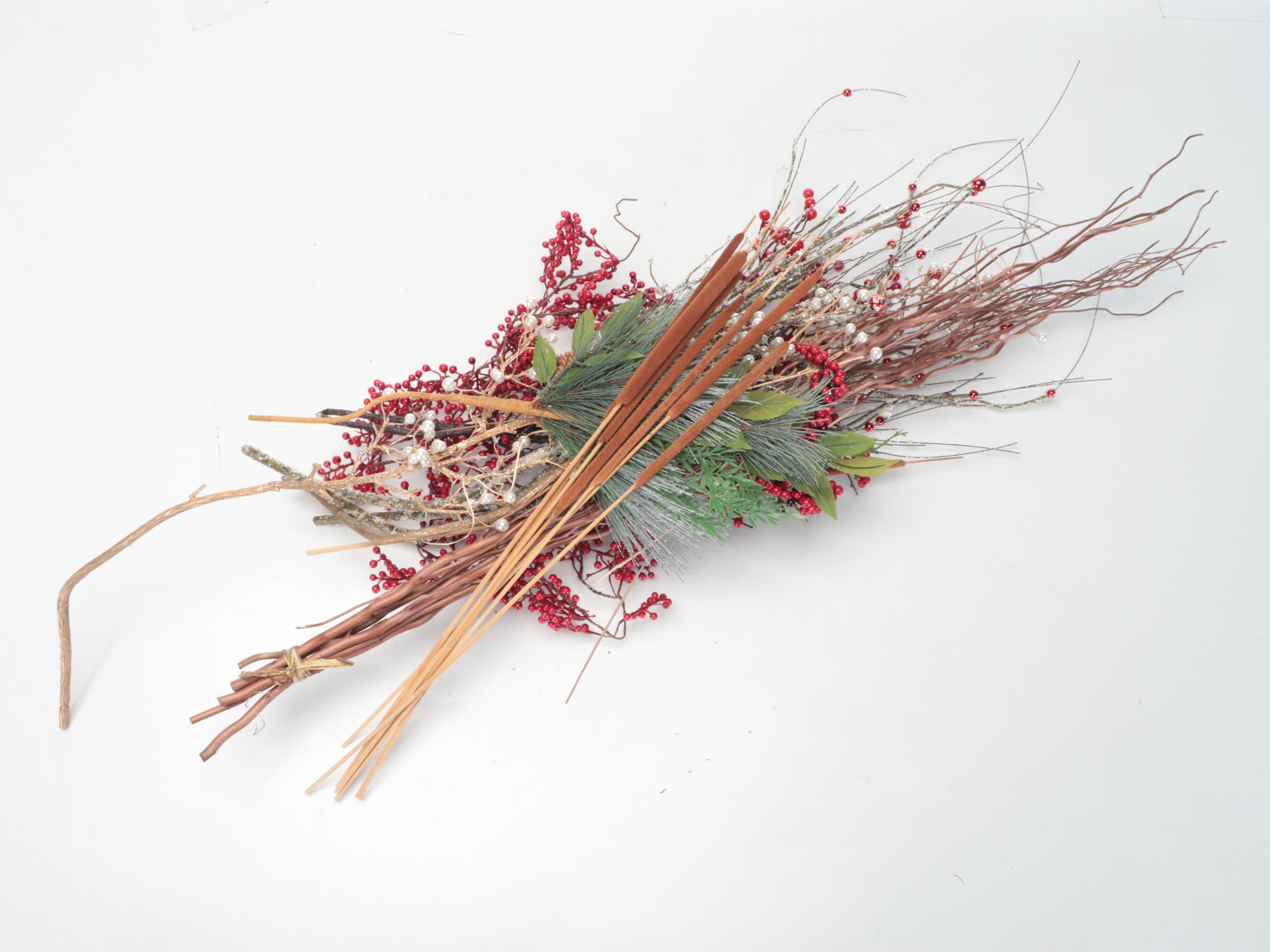 Illuminated Faux Trees and Other Faux Berries, Cattails, and More