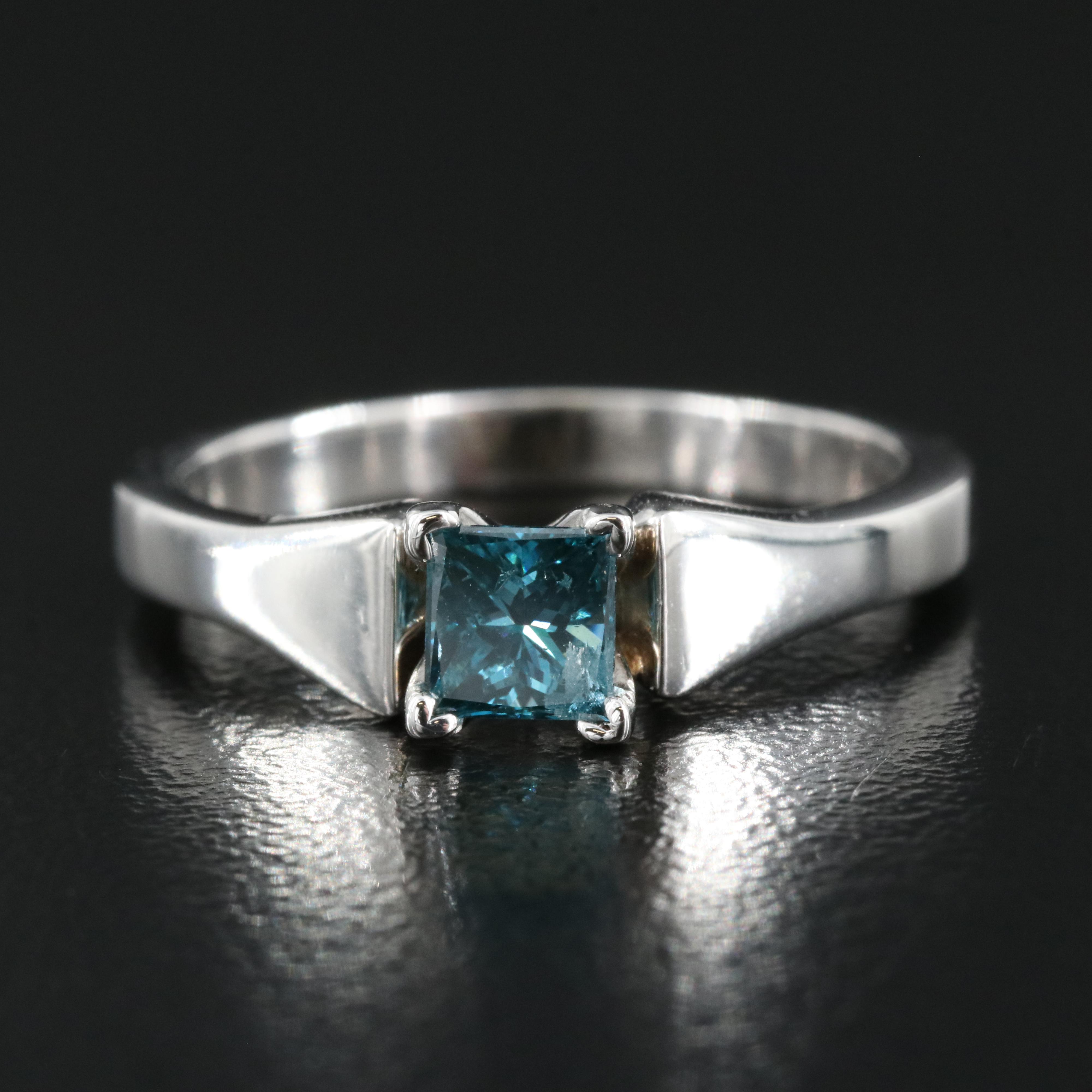 14K 0.50 CT Fancy Dark Blue Diamond Solitaire Ring