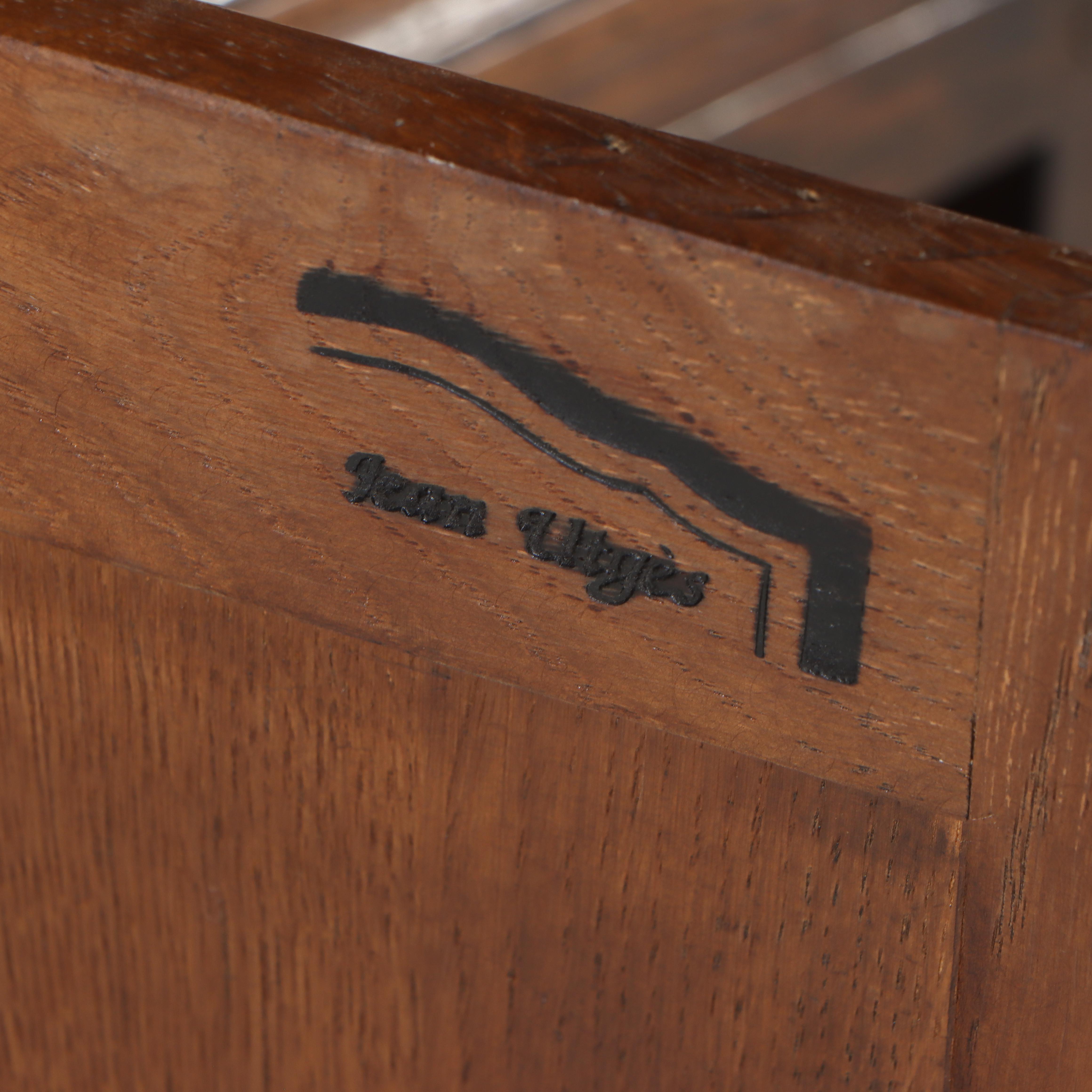 Jean Utges Brass-Mounted Oak Rolling Kitchen Island