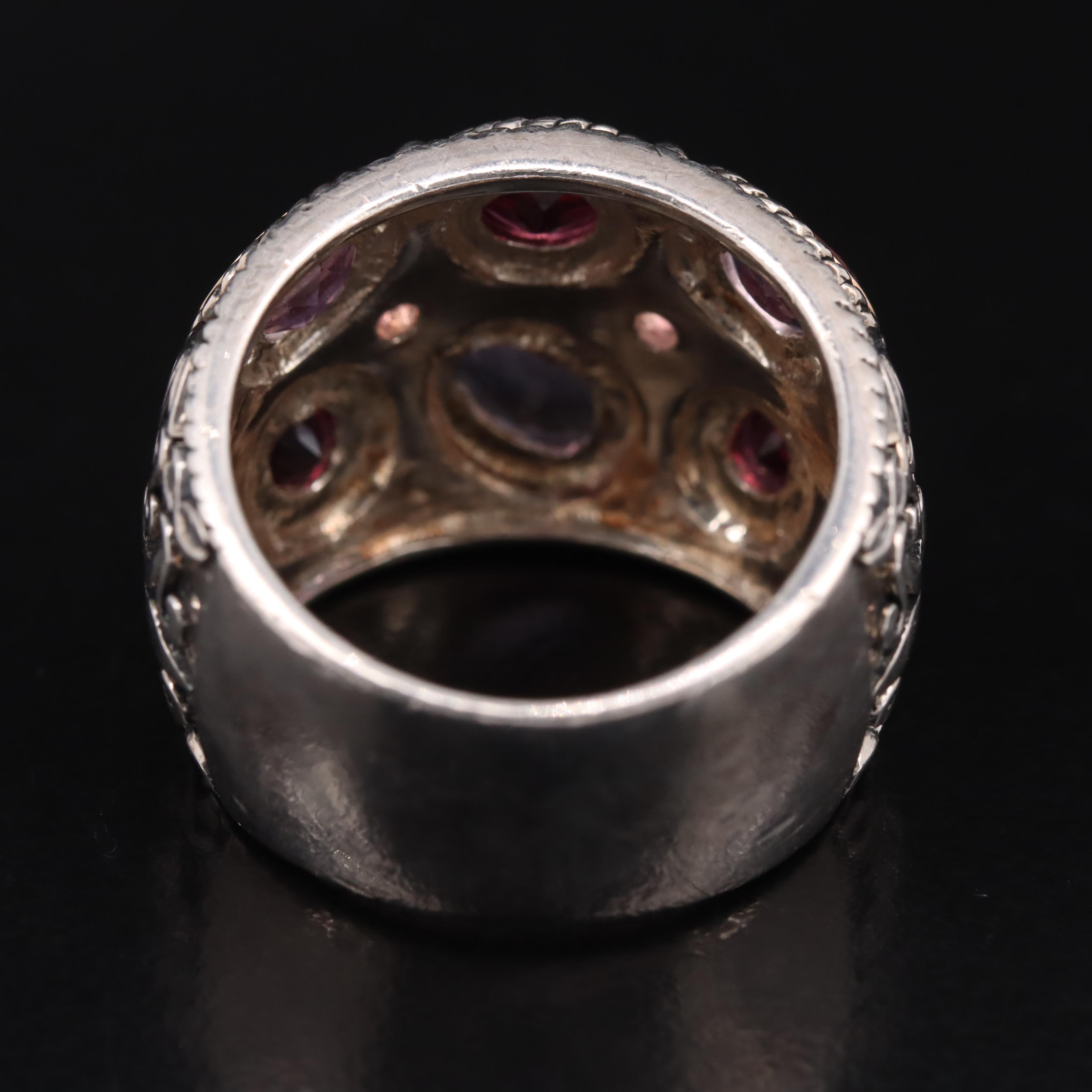 Sterling Amethyst, Garnet and Tourmaline Ring with 14K Accents
