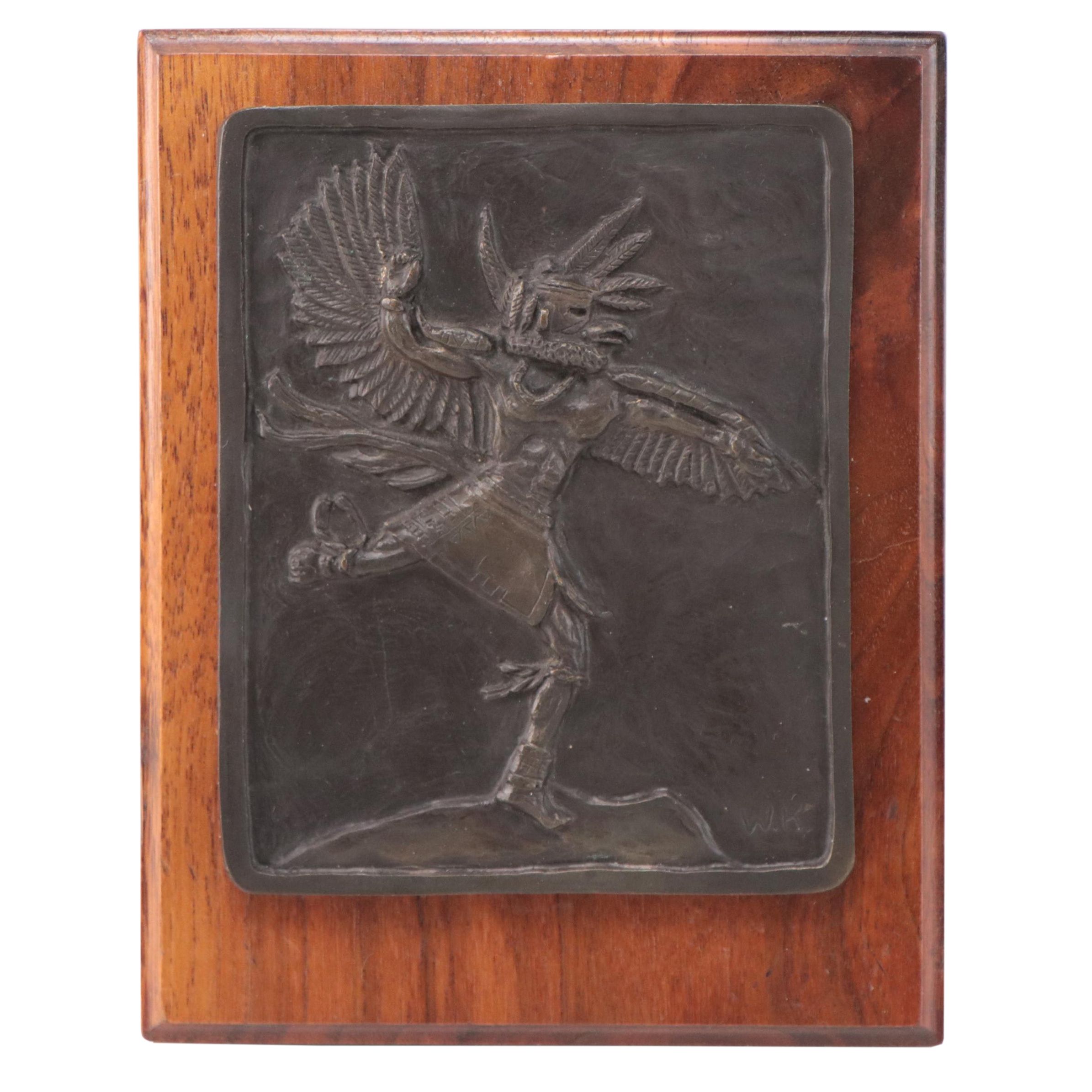 Native American Inspired Cast Bronze Relief Sculpture of Dancer